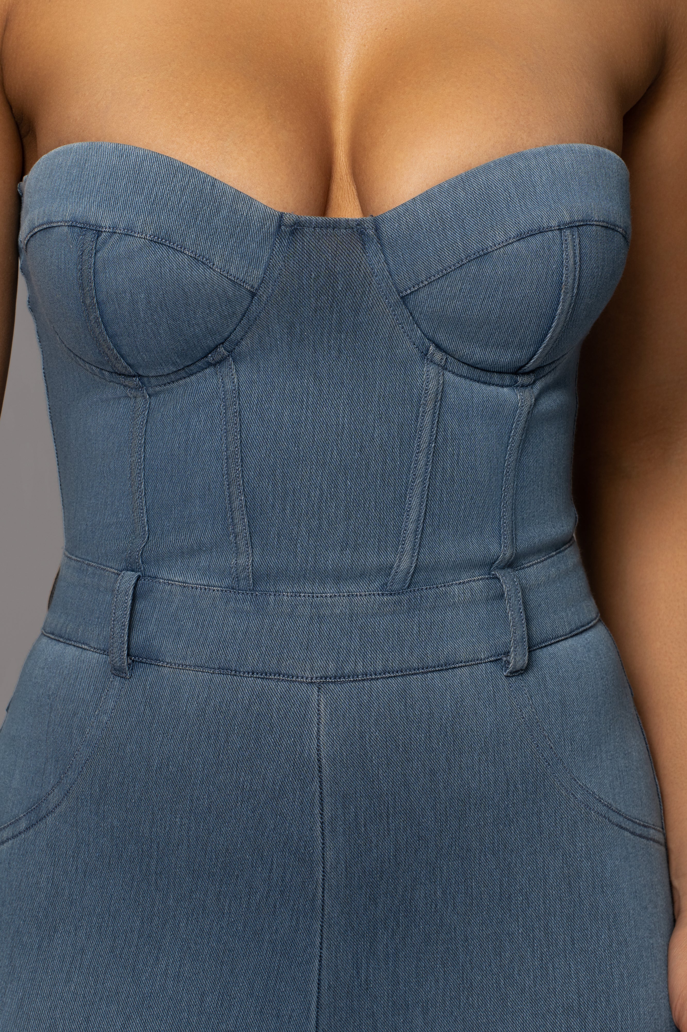 NAT & LIV x JLUXLABEL Denim Diya Bustier Jumpsuit - JLUXLABEL