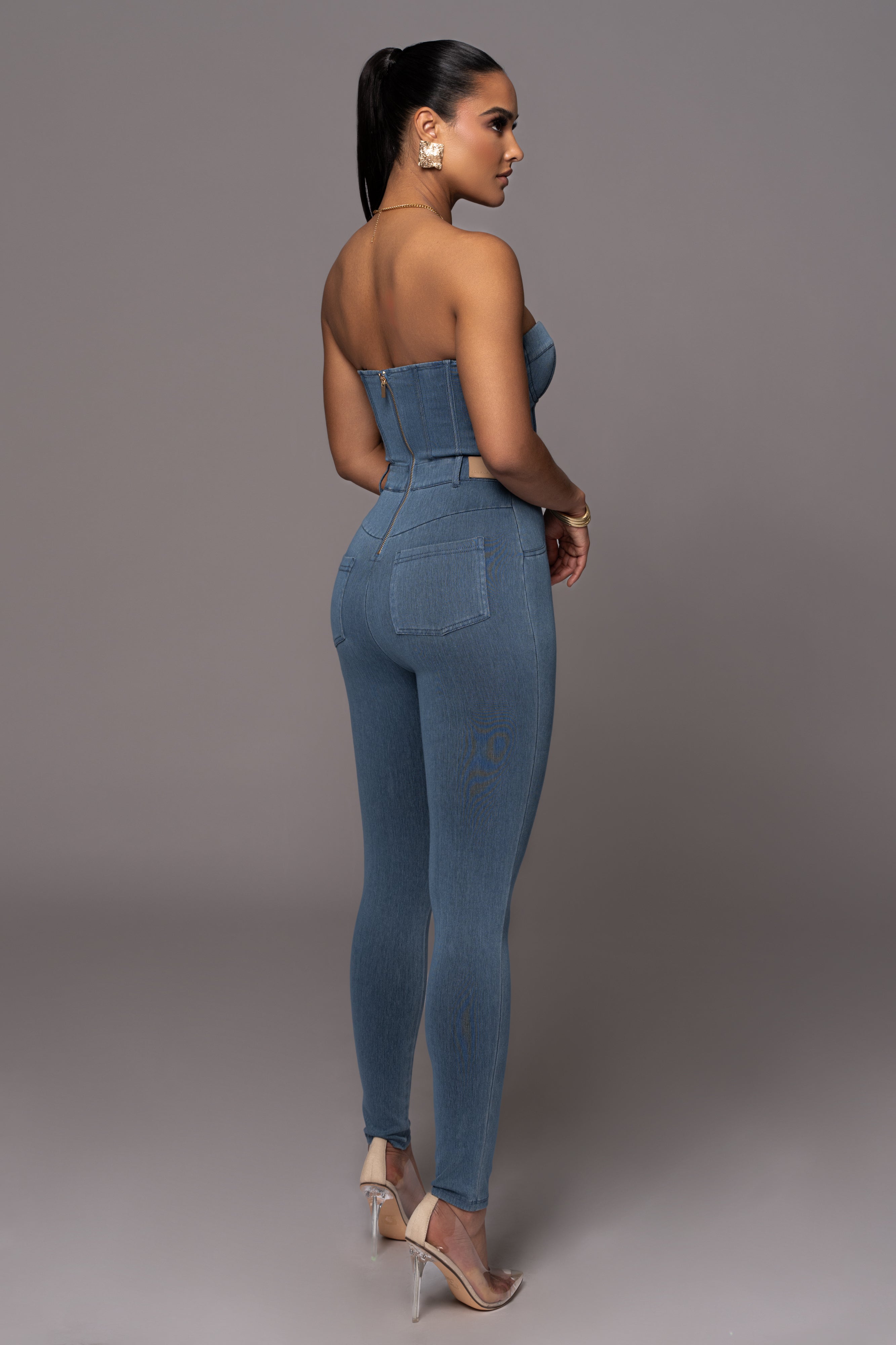 NAT & LIV x JLUXLABEL Denim Diya Bustier Jumpsuit - JLUXLABEL