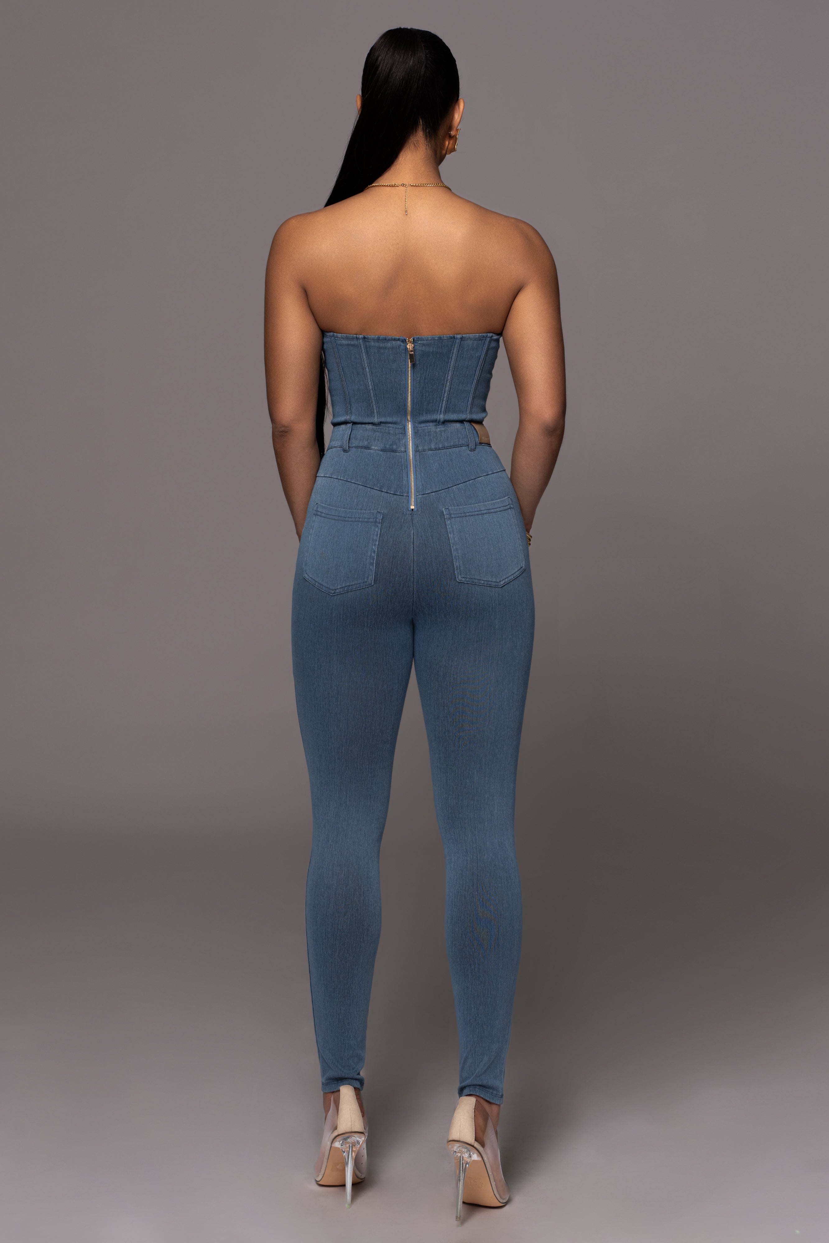 NAT & LIV x JLUXLABEL Denim Diya Bustier Jumpsuit - JLUXLABEL
