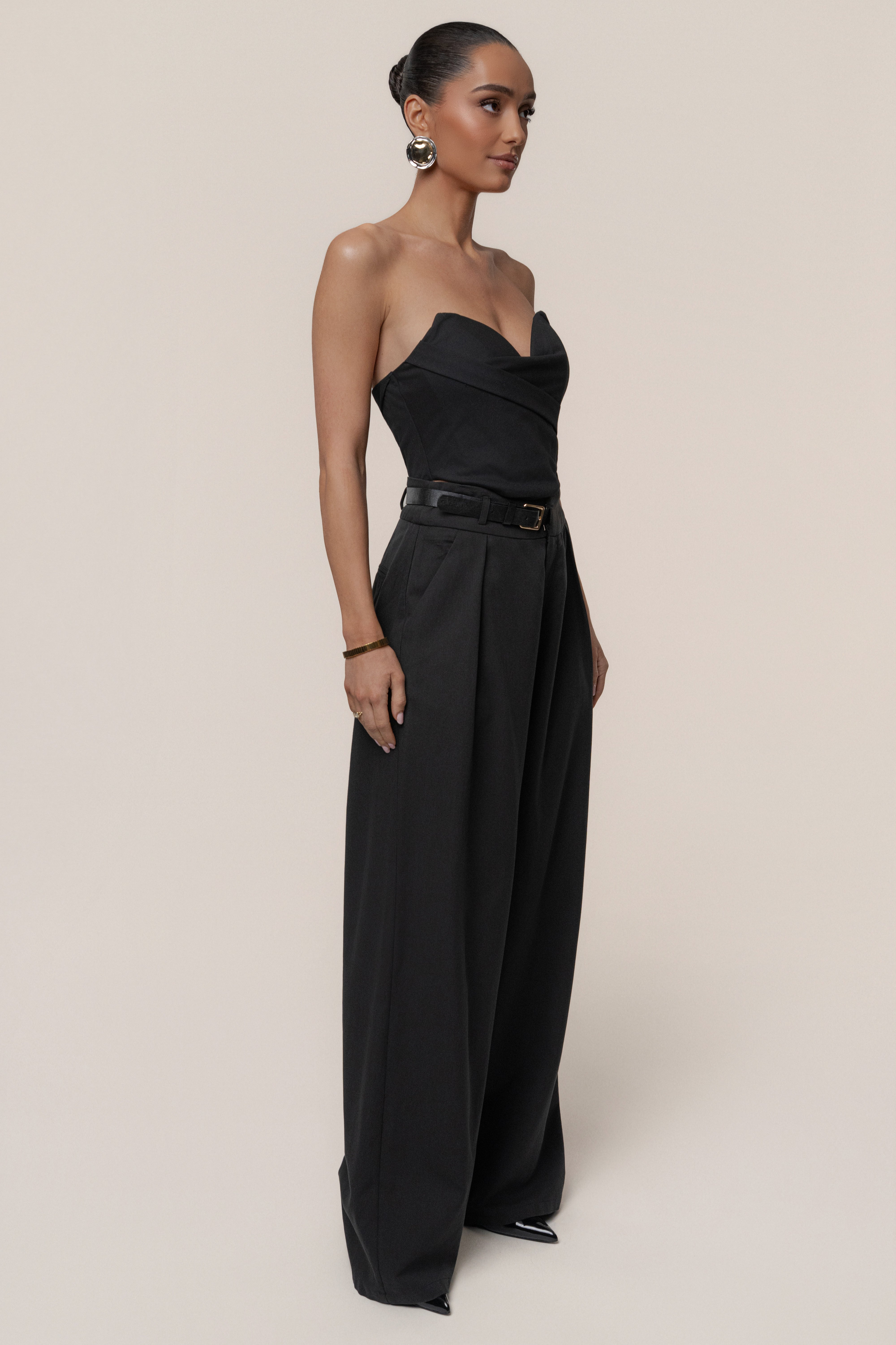 Black Everywhere Belted Trousers - JLUXLABEL