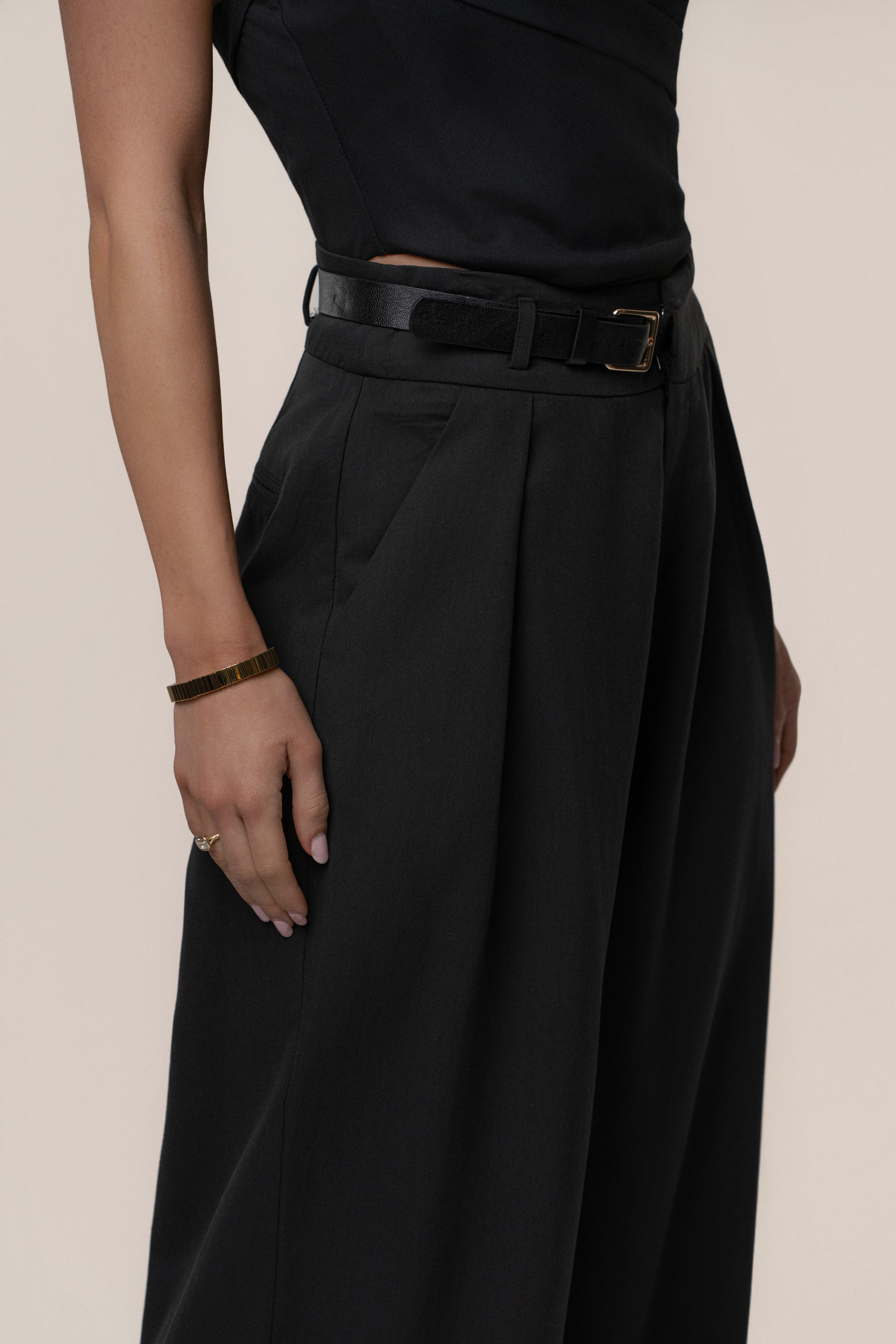 Black Everywhere Belted Trousers - JLUXLABEL