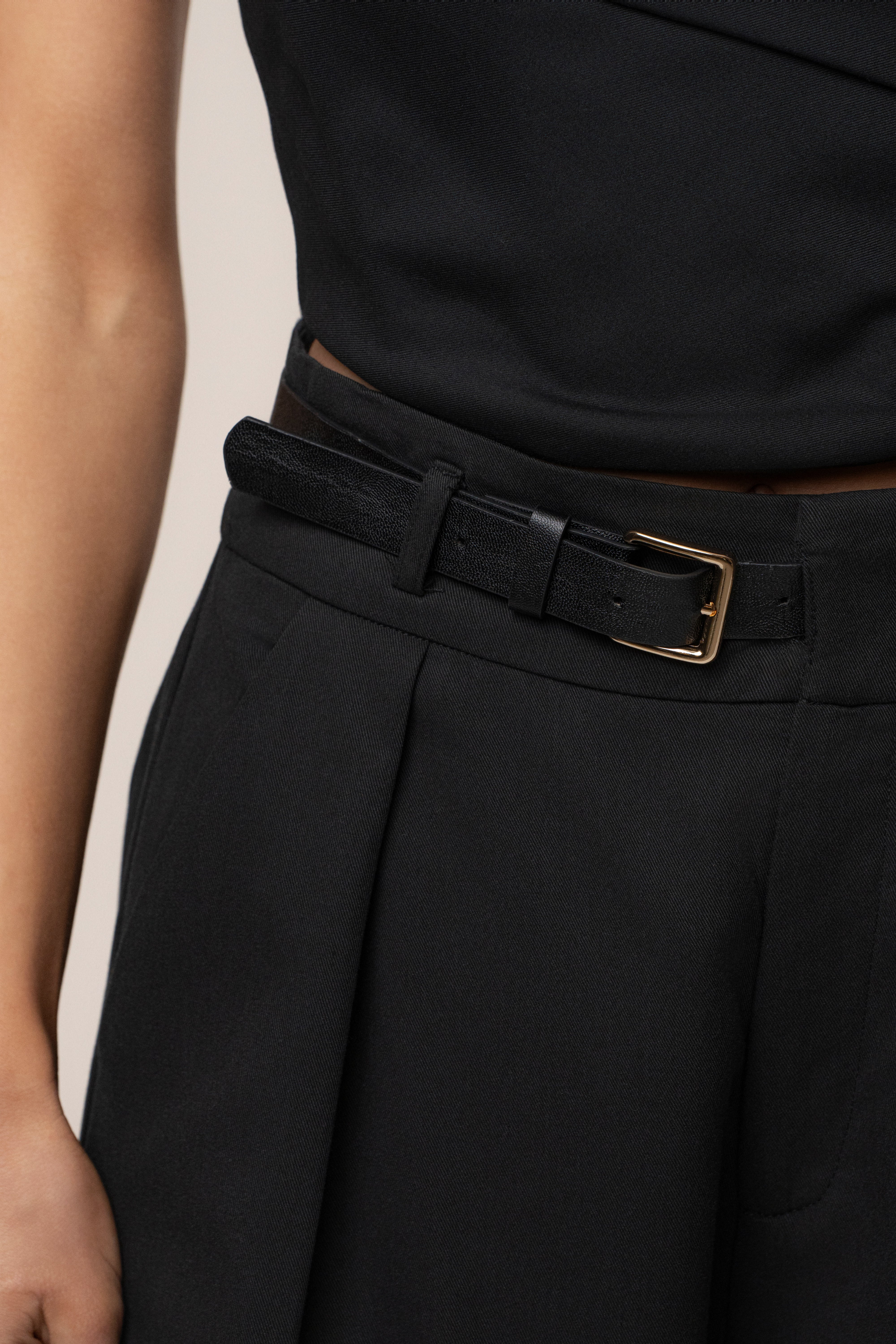 Black Everywhere Belted Trousers - JLUXLABEL