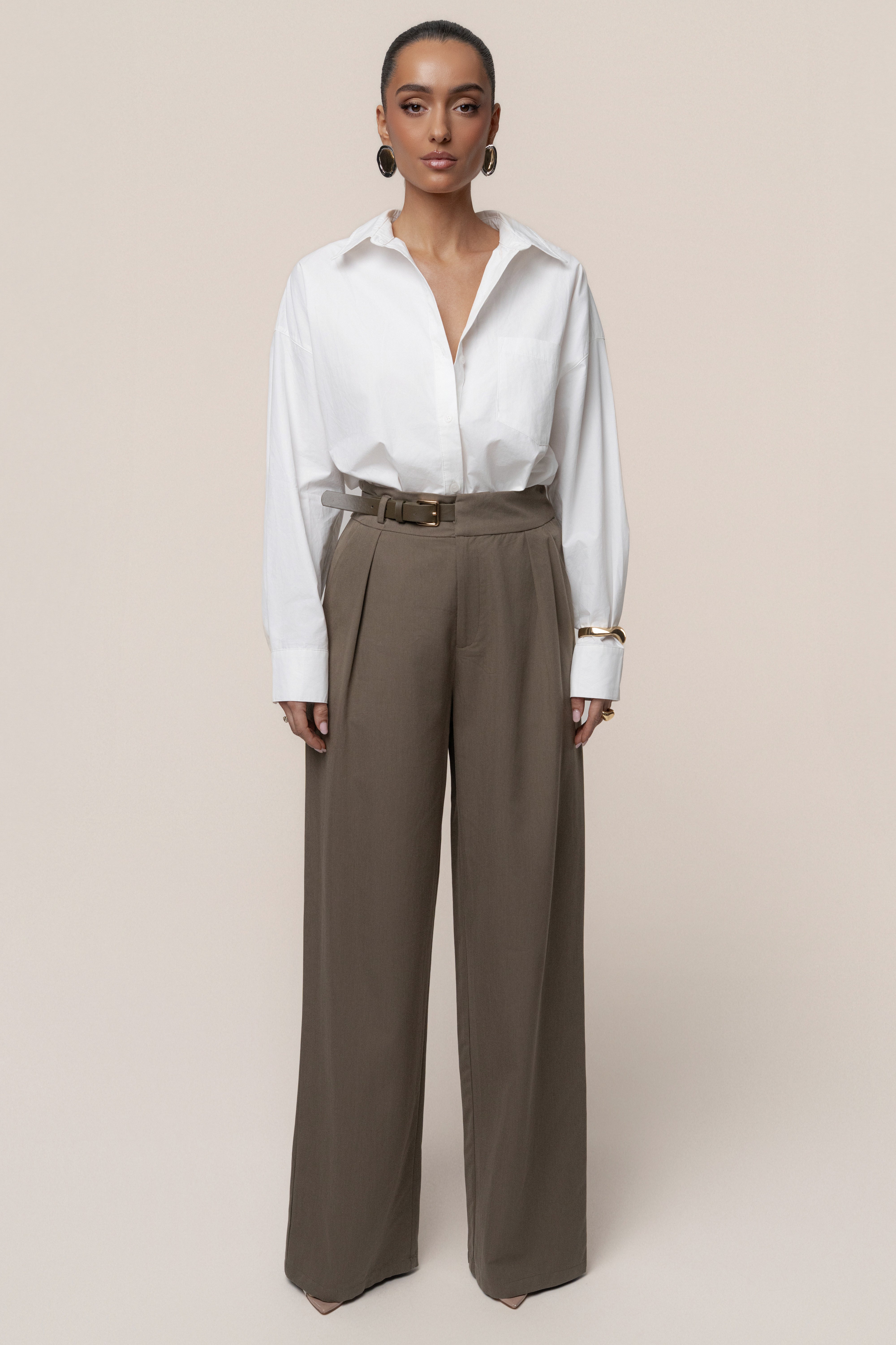 Dark Taupe Everywhere Belted Trousers - JLUXLABEL