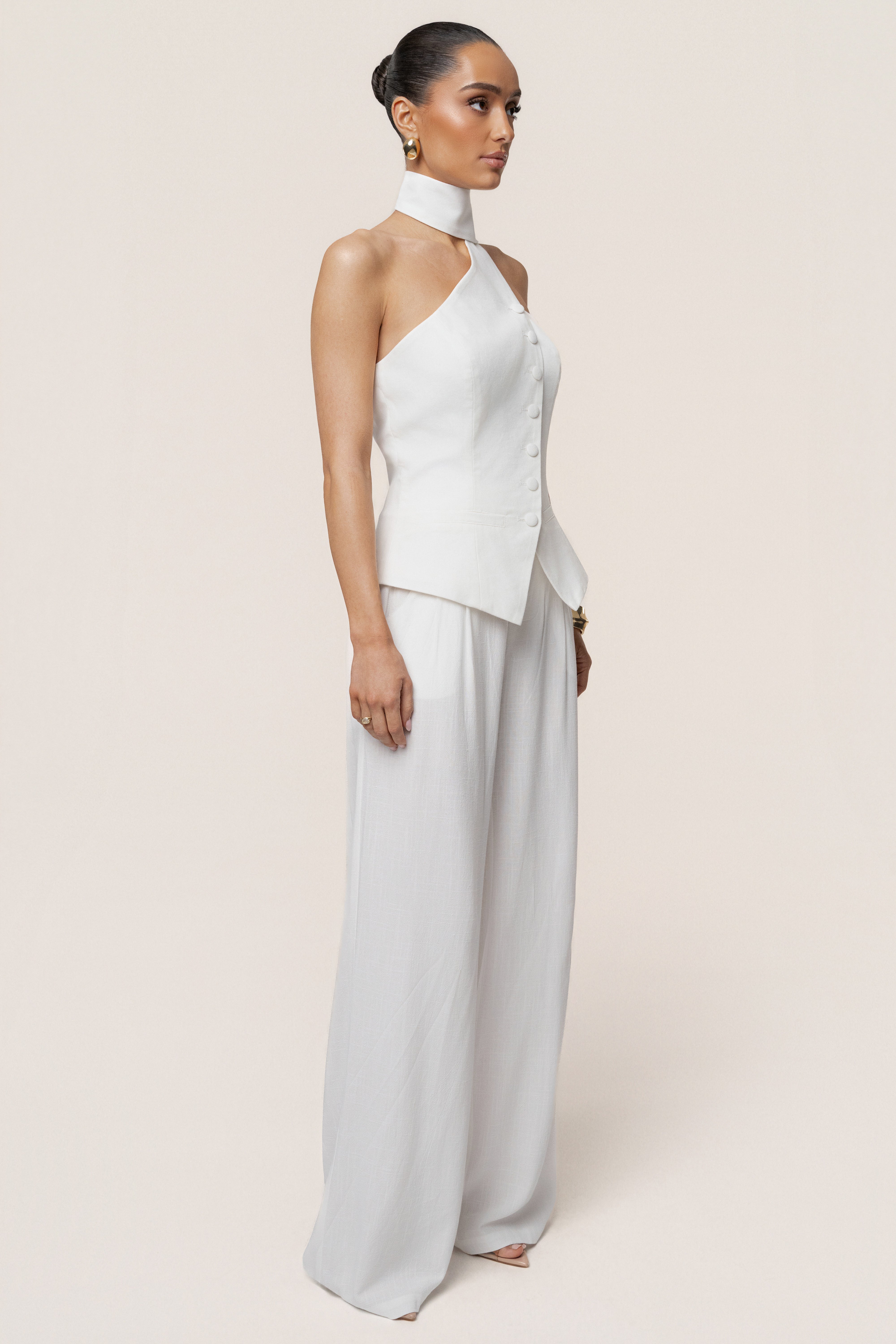 Ivory Asymmetric Scarf Top - JLUXLABEL