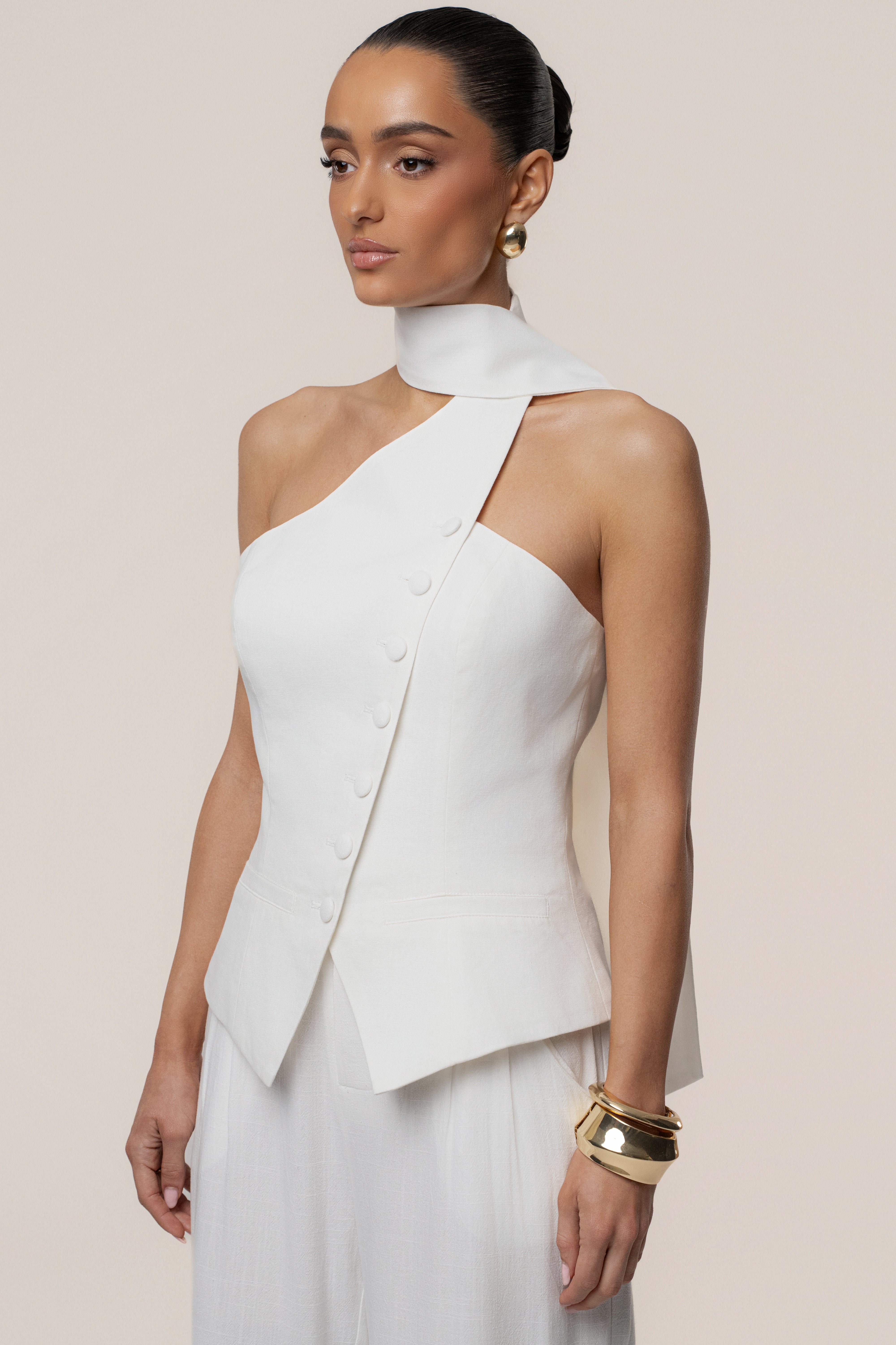 Ivory Asymmetric Scarf Top - JLUXLABEL