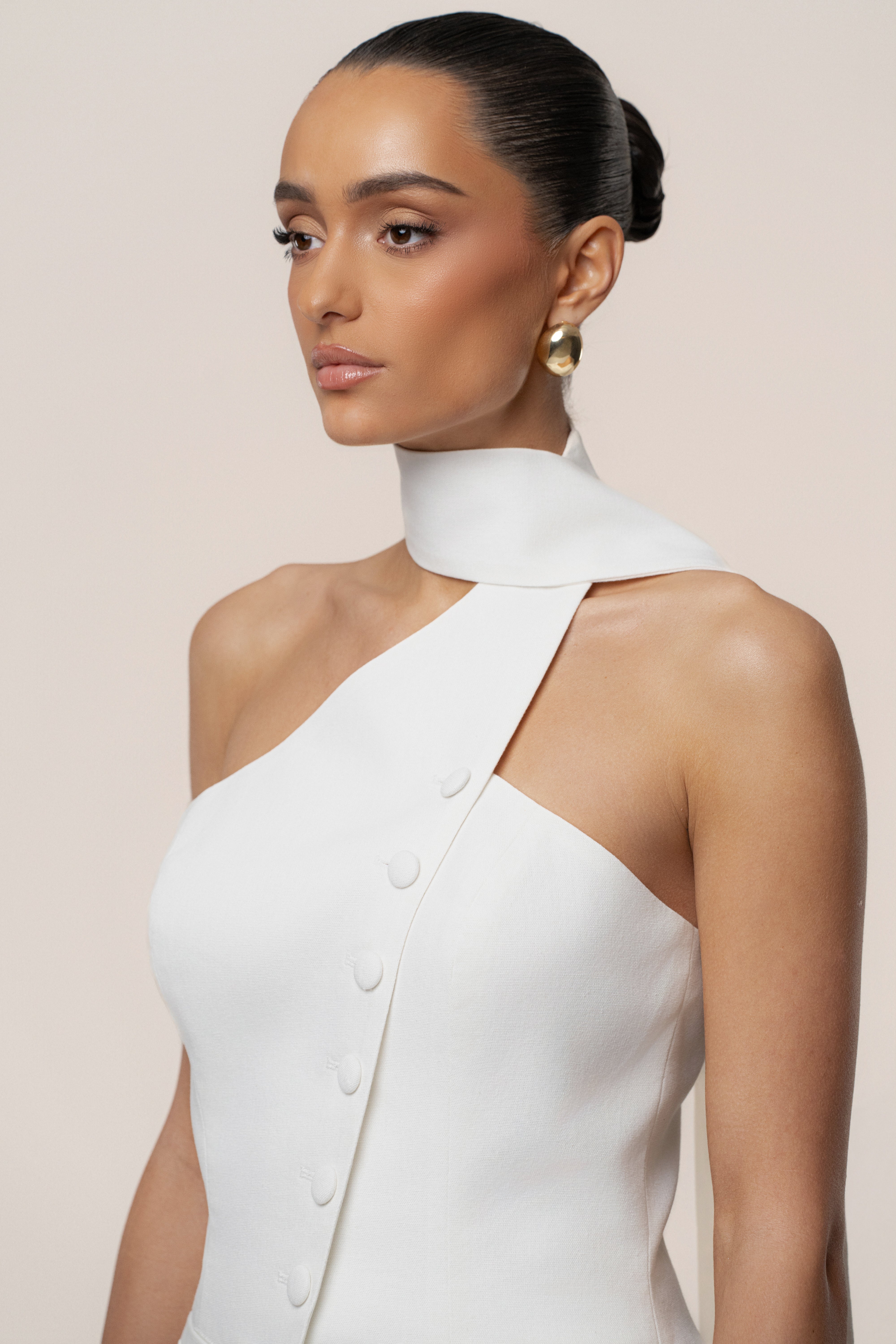 Ivory Asymmetric Scarf Top - JLUXLABEL