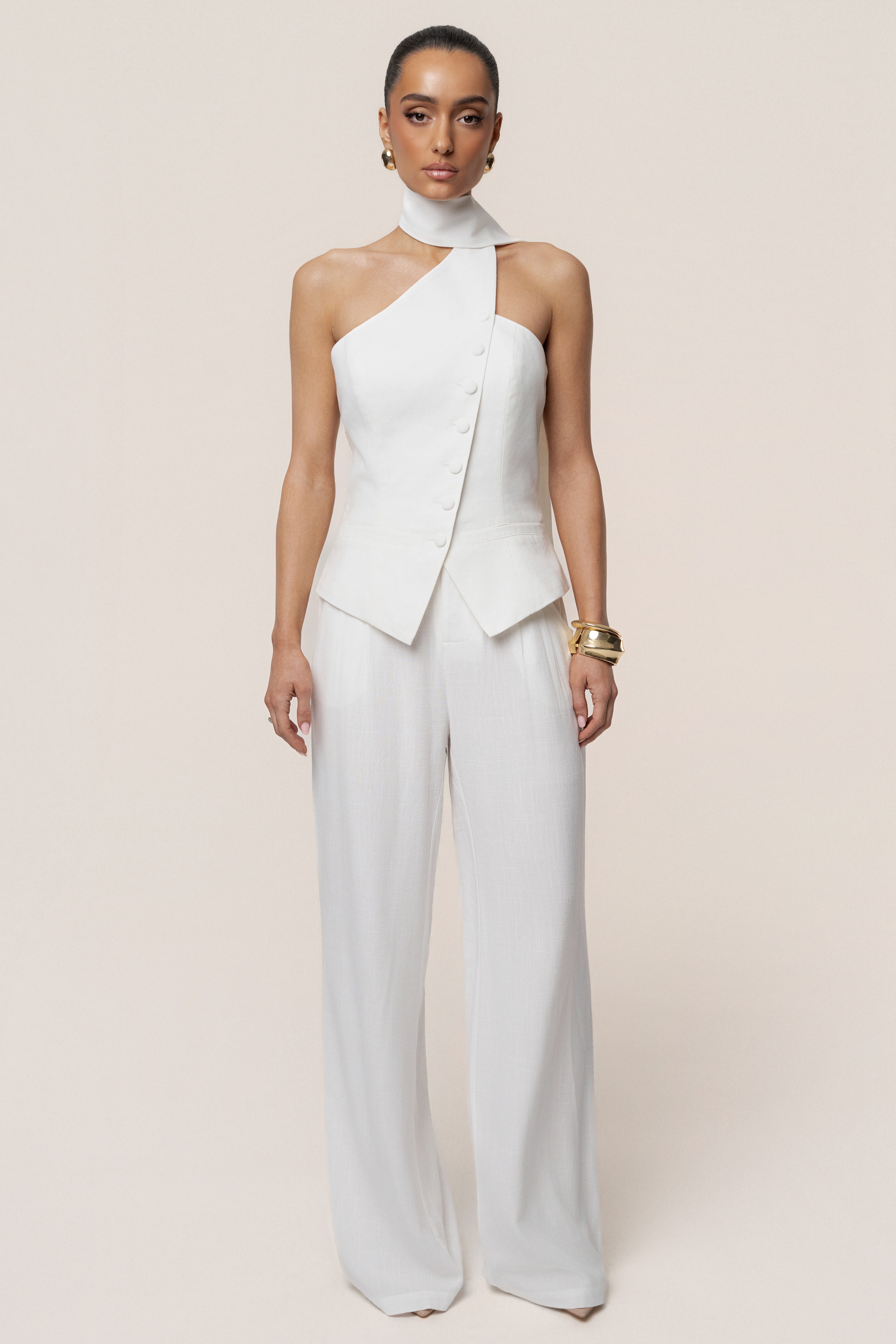 Ivory Asymmetric Scarf Top - JLUXLABEL