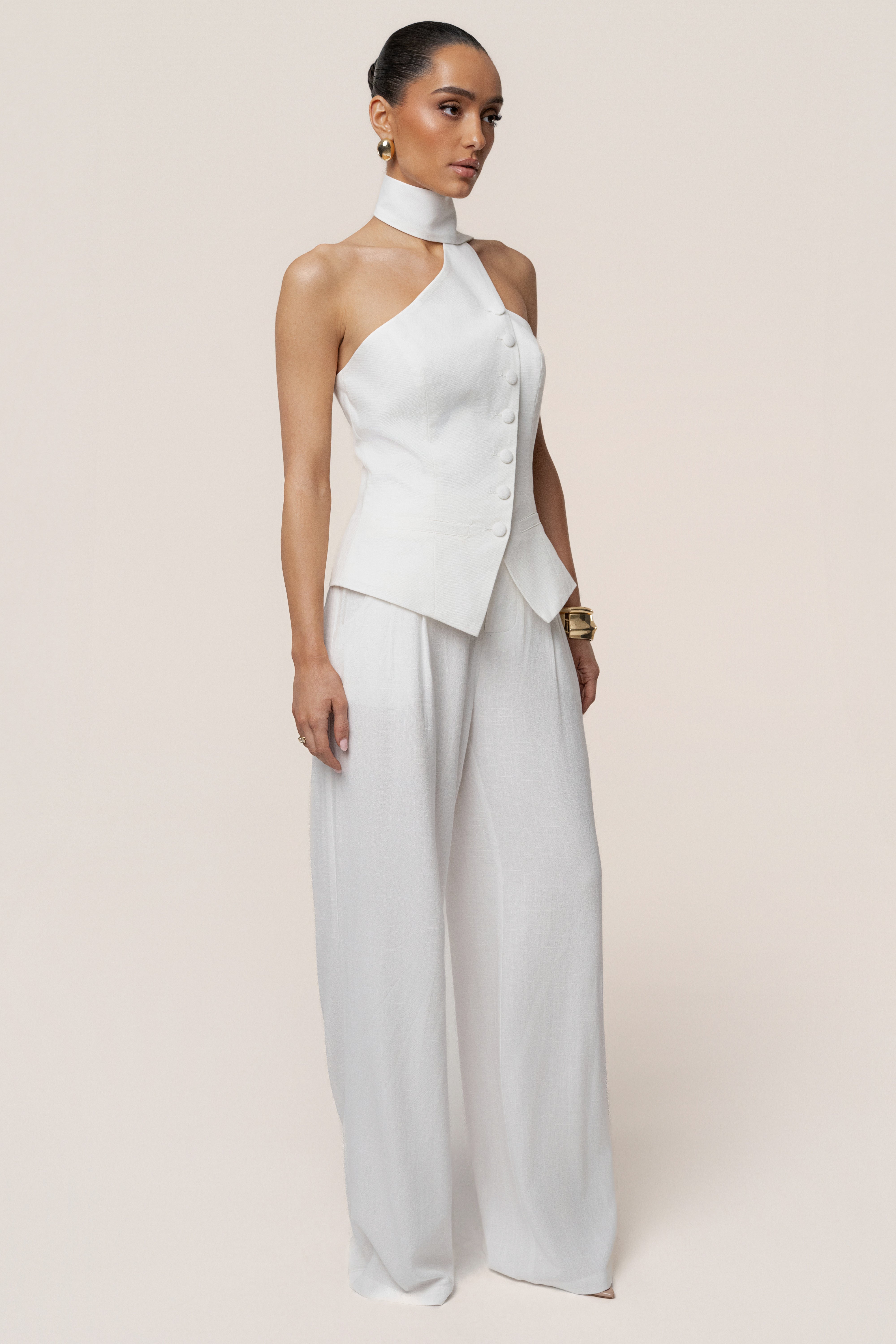 Ivory Asymmetric Scarf Top - JLUXLABEL