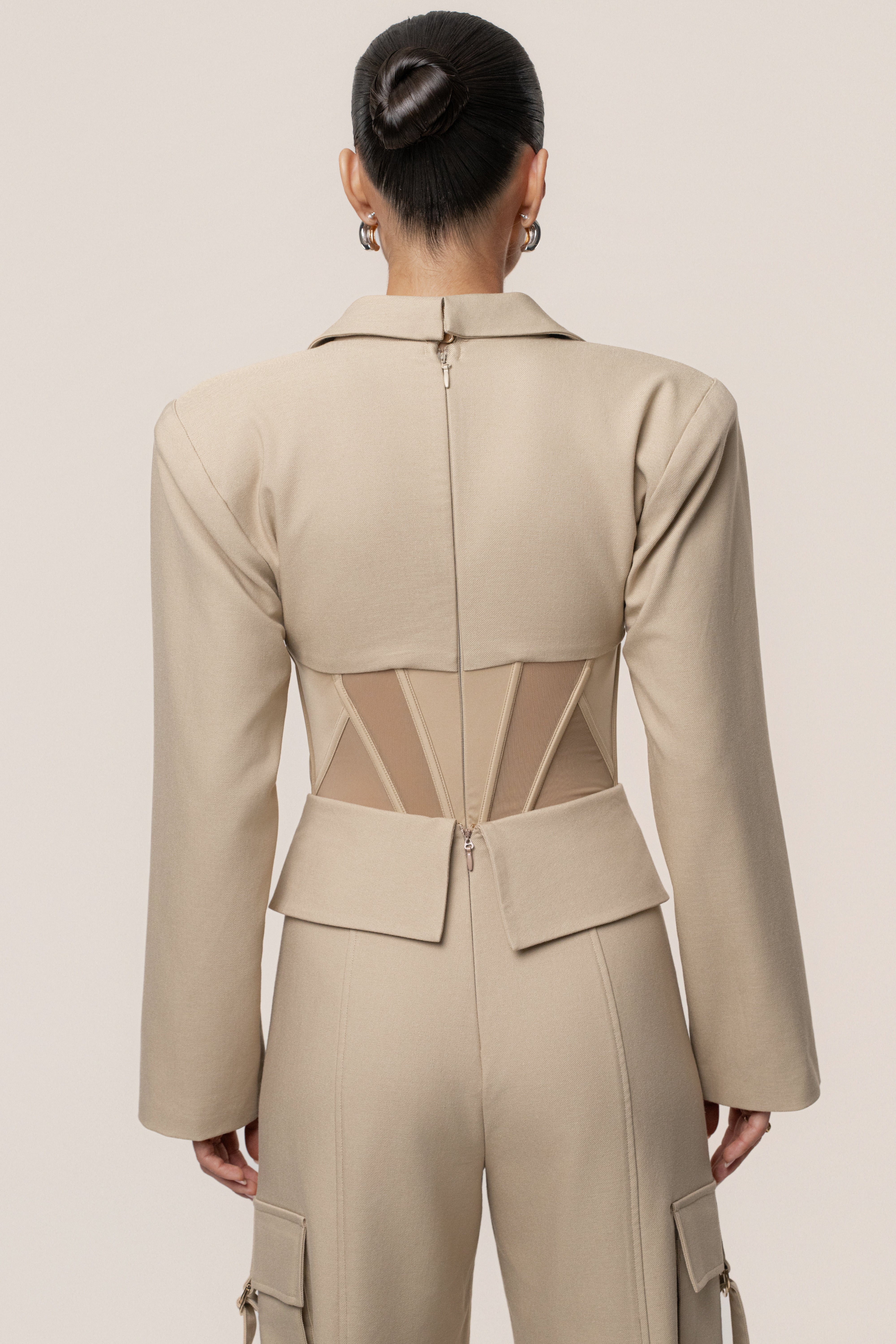 Stone Downtown Blazer Bodysuit - JLUXLABEL