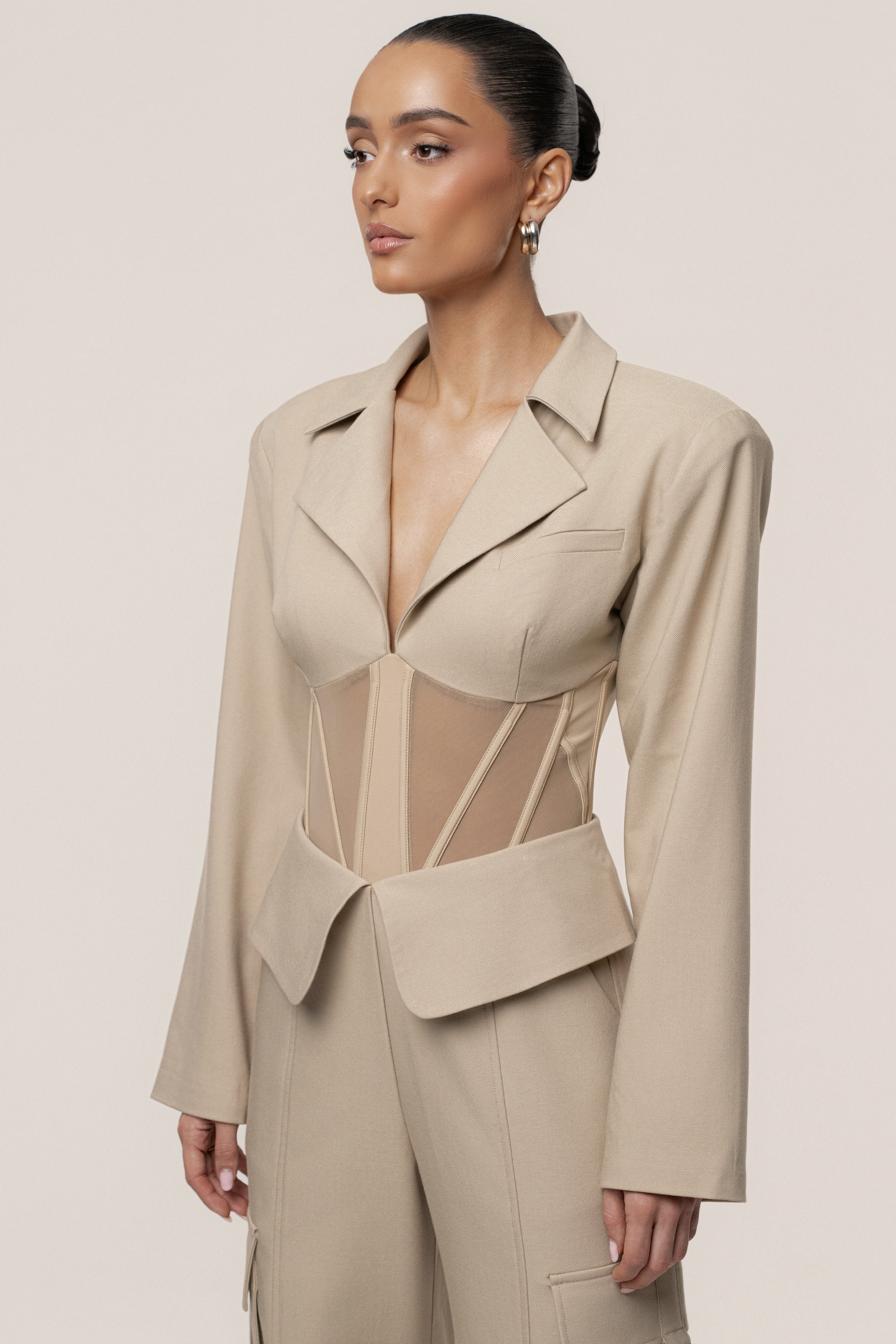 Stone Downtown Blazer Bodysuit - JLUXLABEL