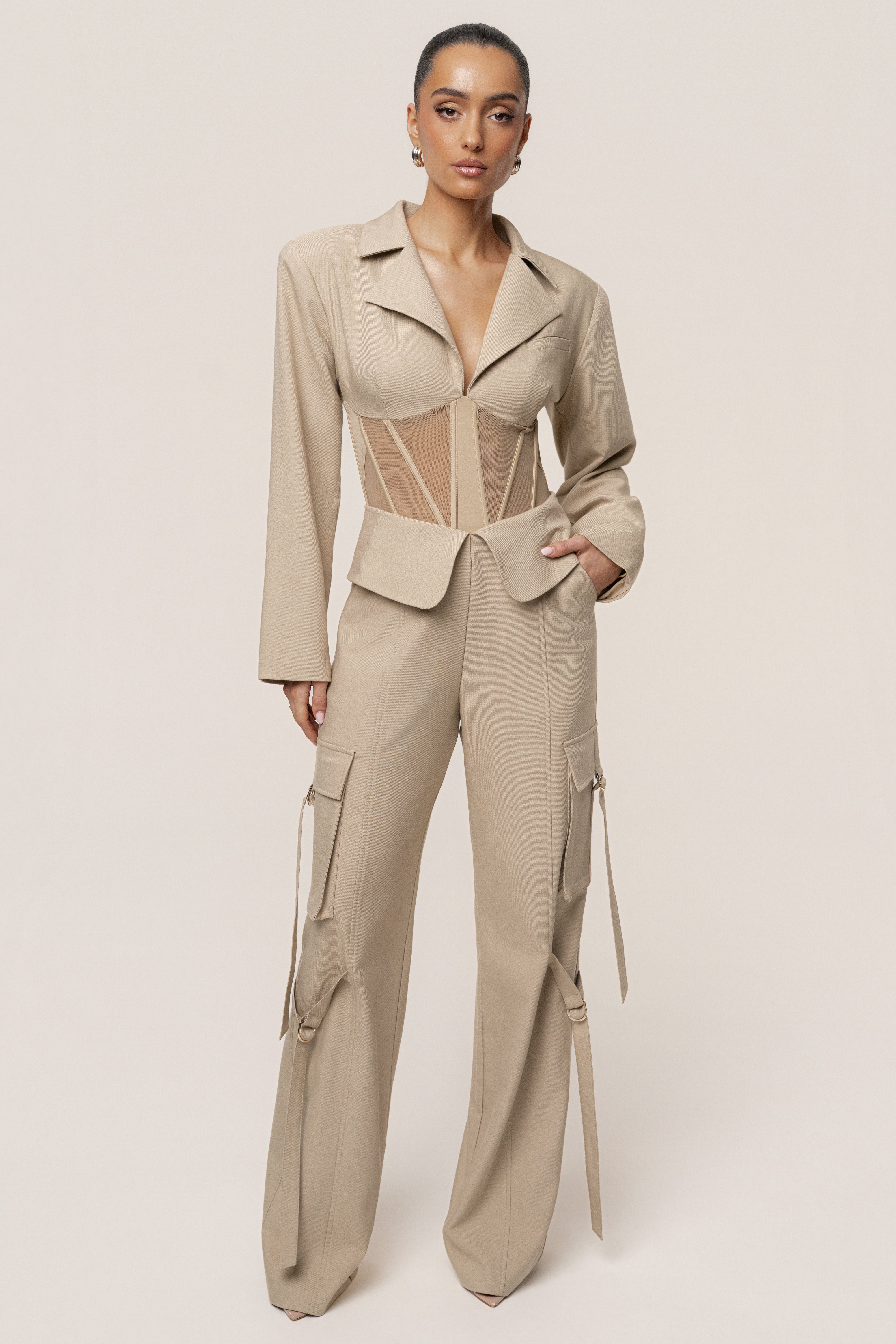 Stone Downtown Blazer Bodysuit - JLUXLABEL