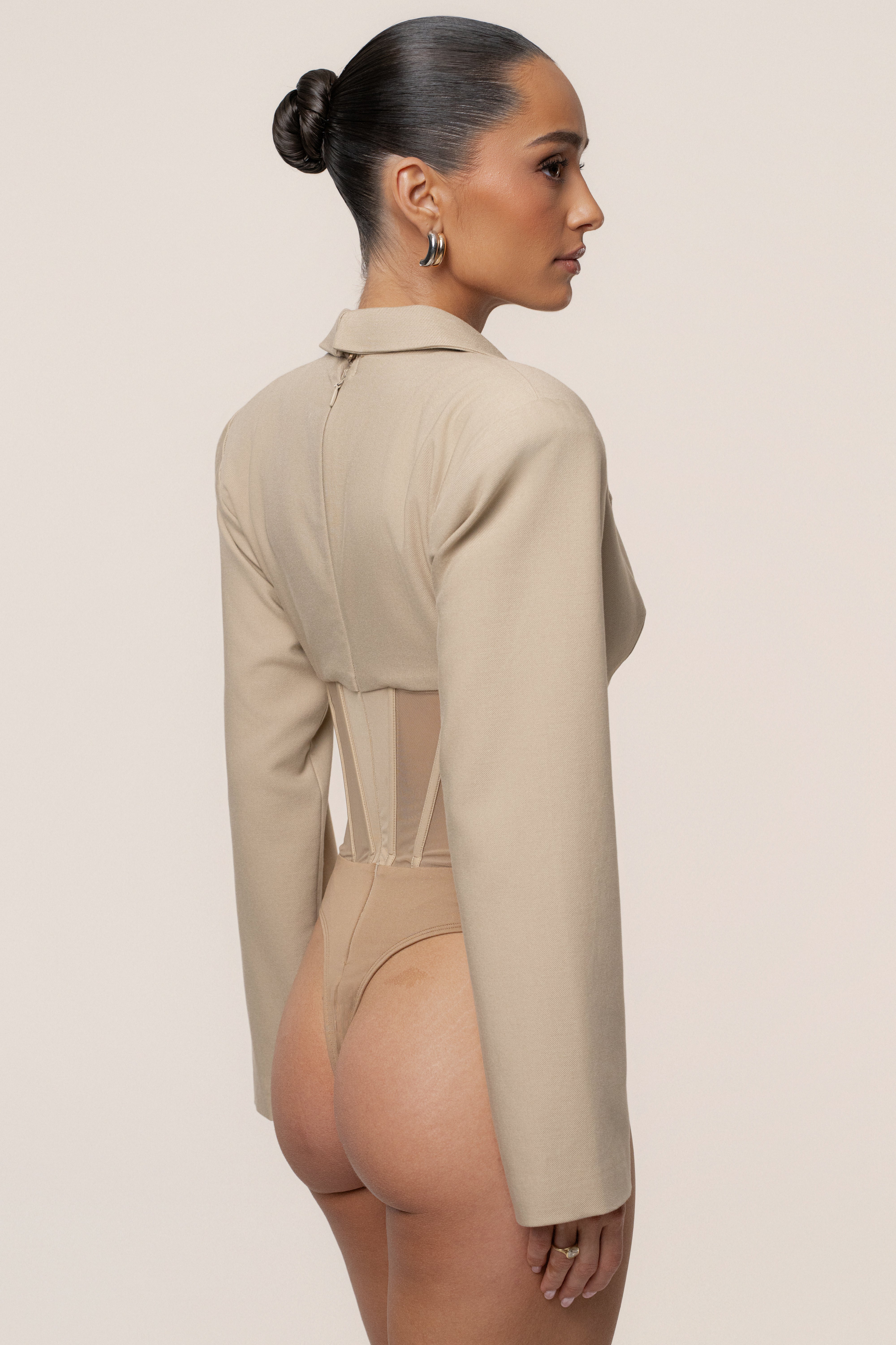 Stone Downtown Blazer Bodysuit - JLUXLABEL