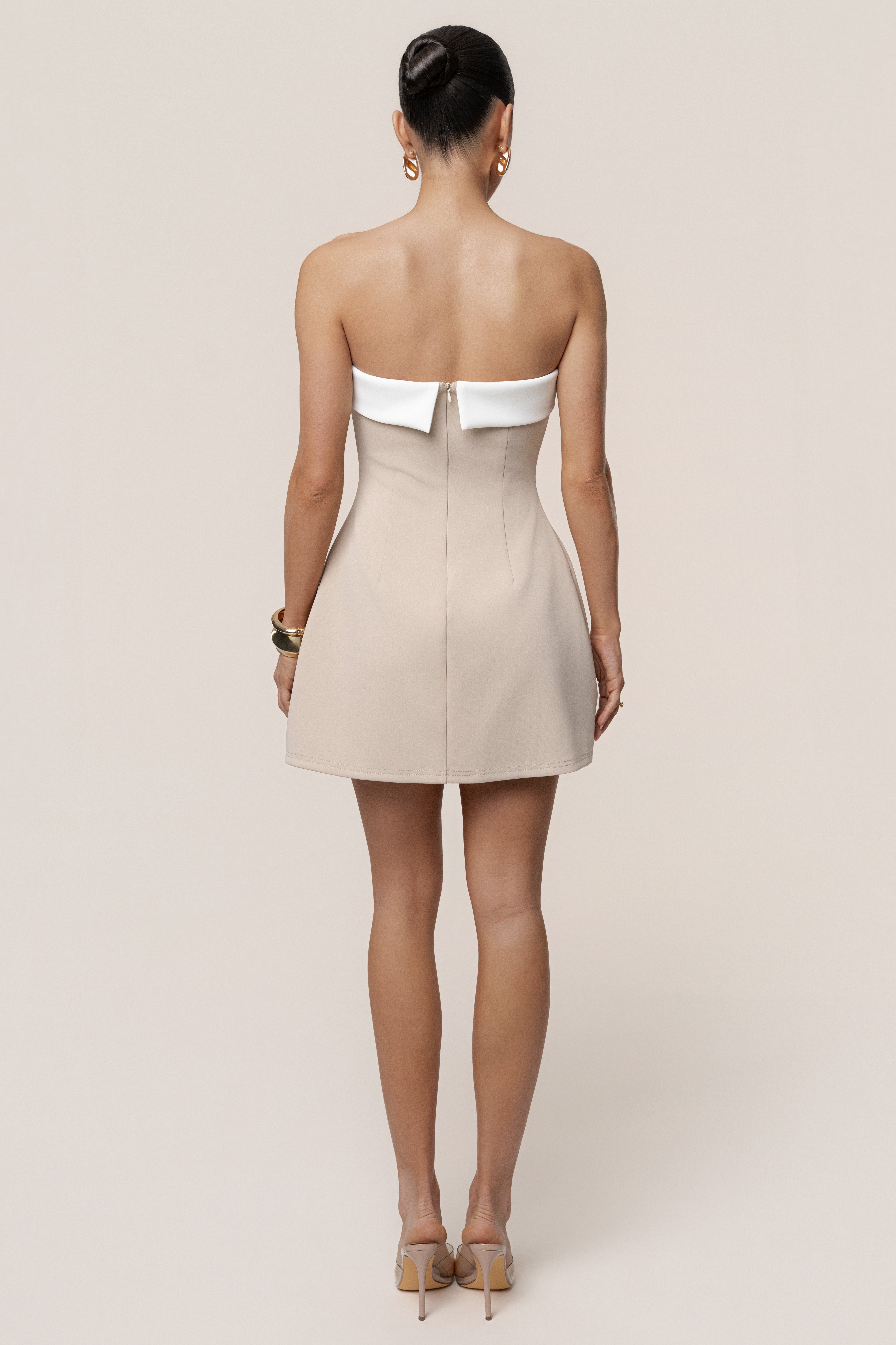 Beige Midnight Toast Mini Dress - JLUXLABEL