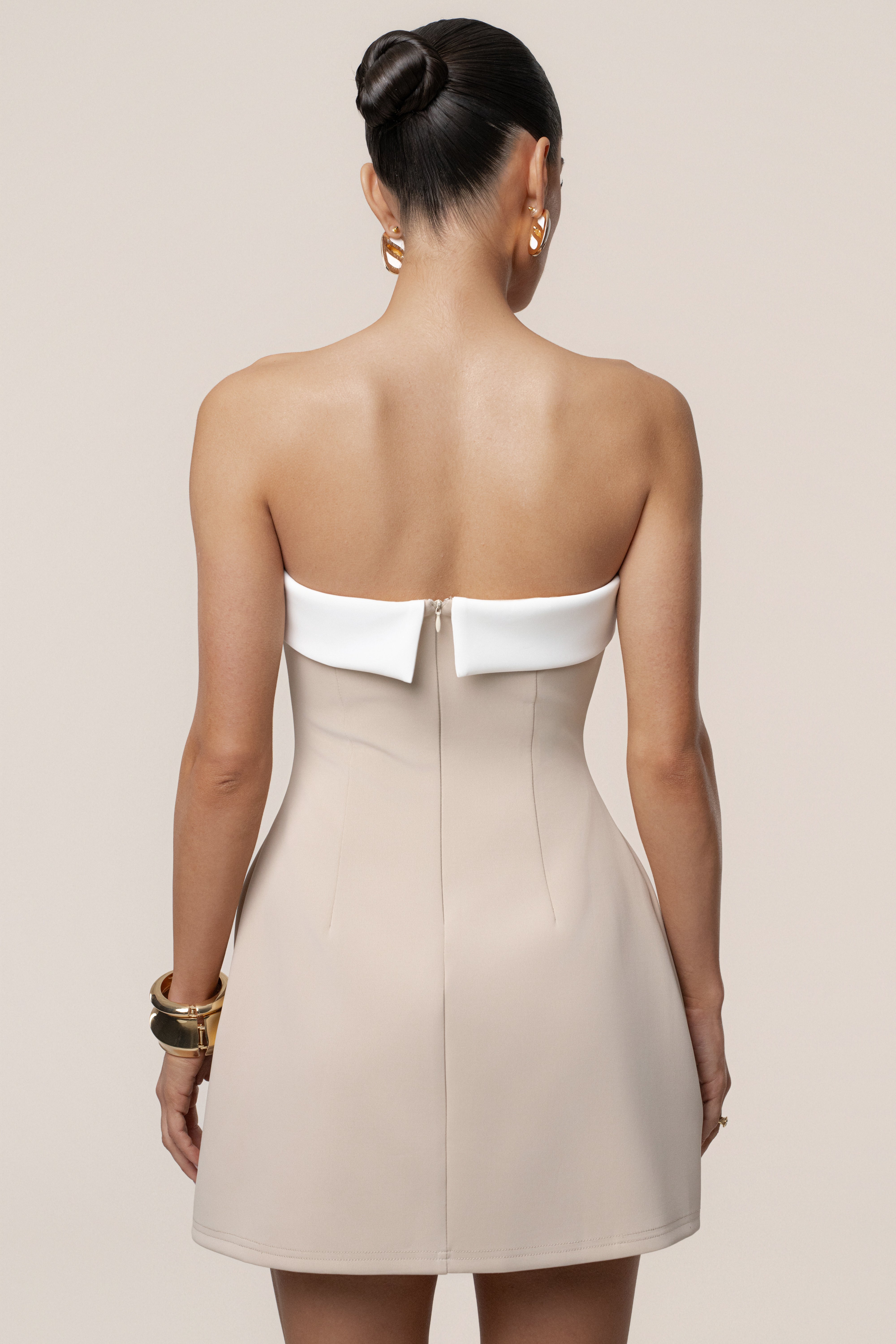 Beige Midnight Toast Mini Dress - JLUXLABEL