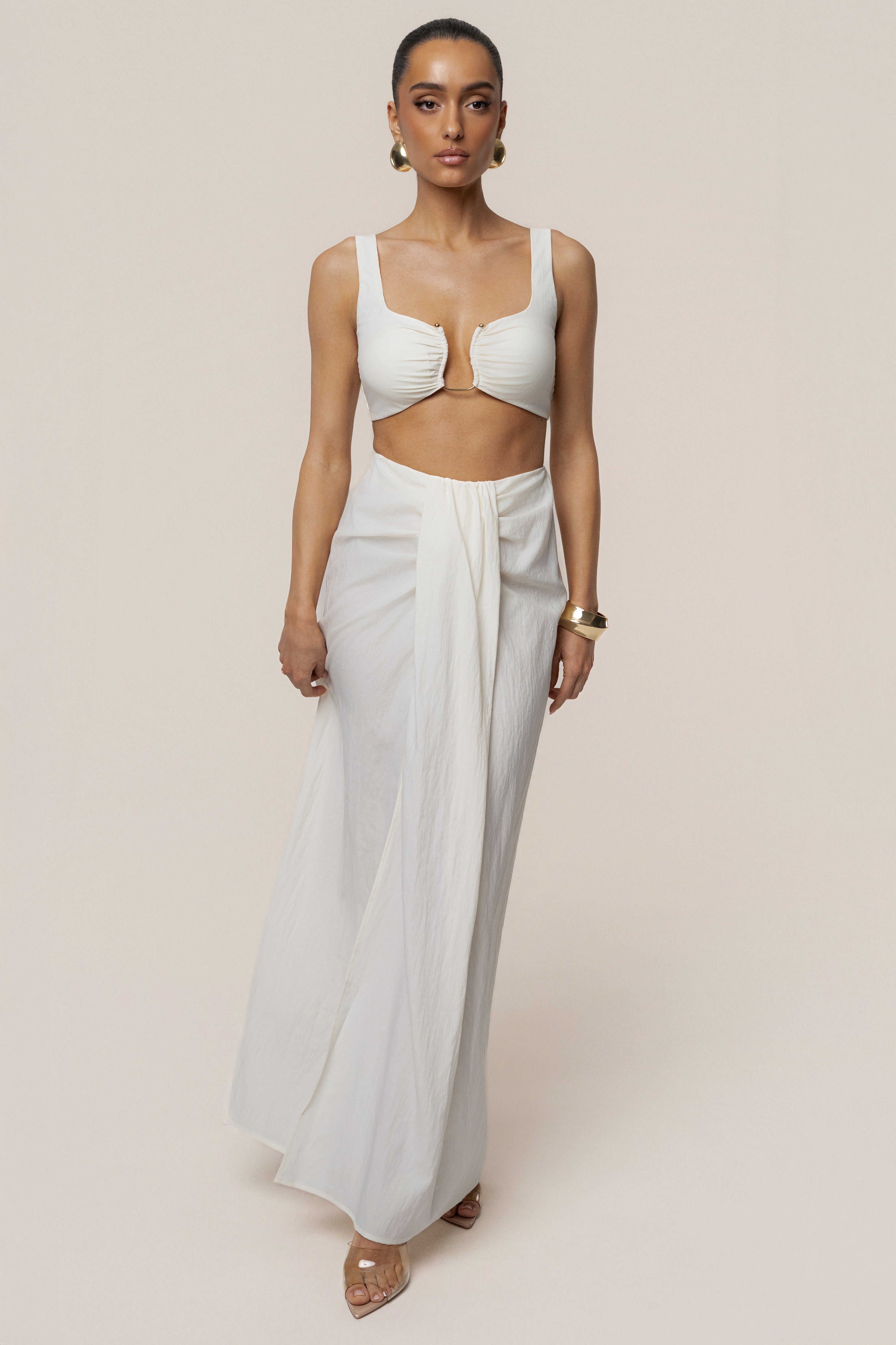 Ivory Flowing Elegance Maxi Skirt - JLUXLABEL