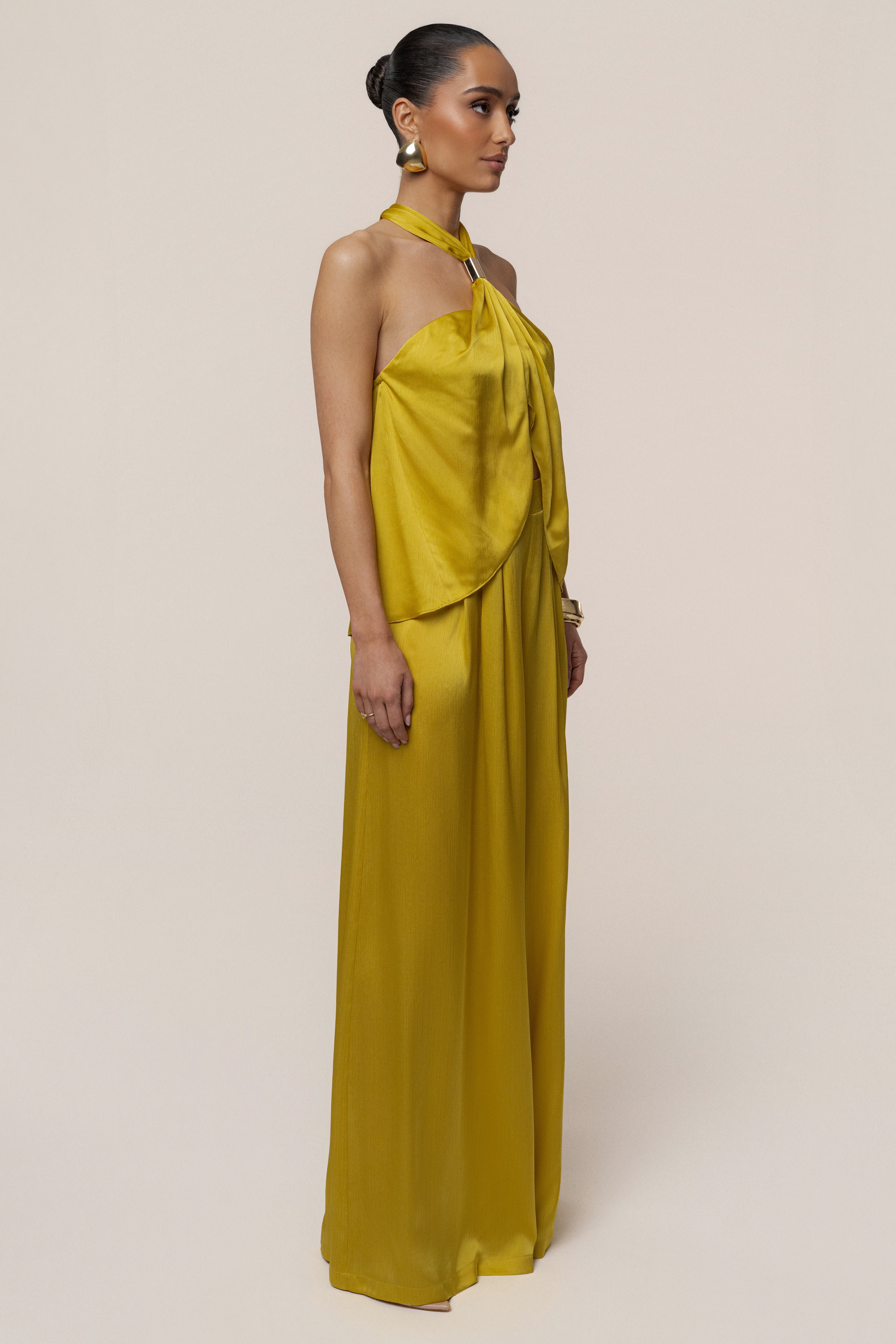 Yellow Cascade Satin Pant Set - JLUXLABEL