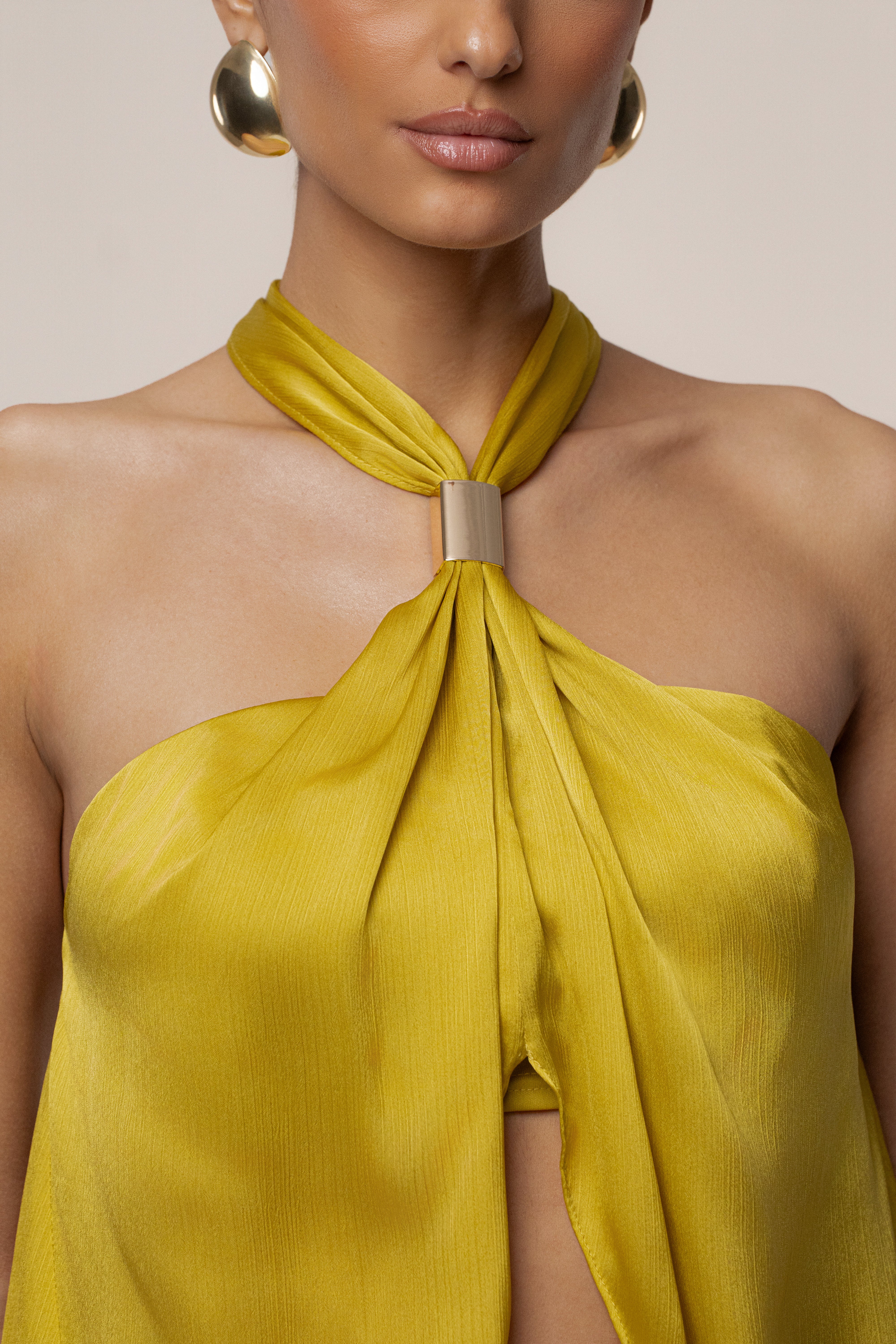 Yellow Cascade Satin Pant Set - JLUXLABEL