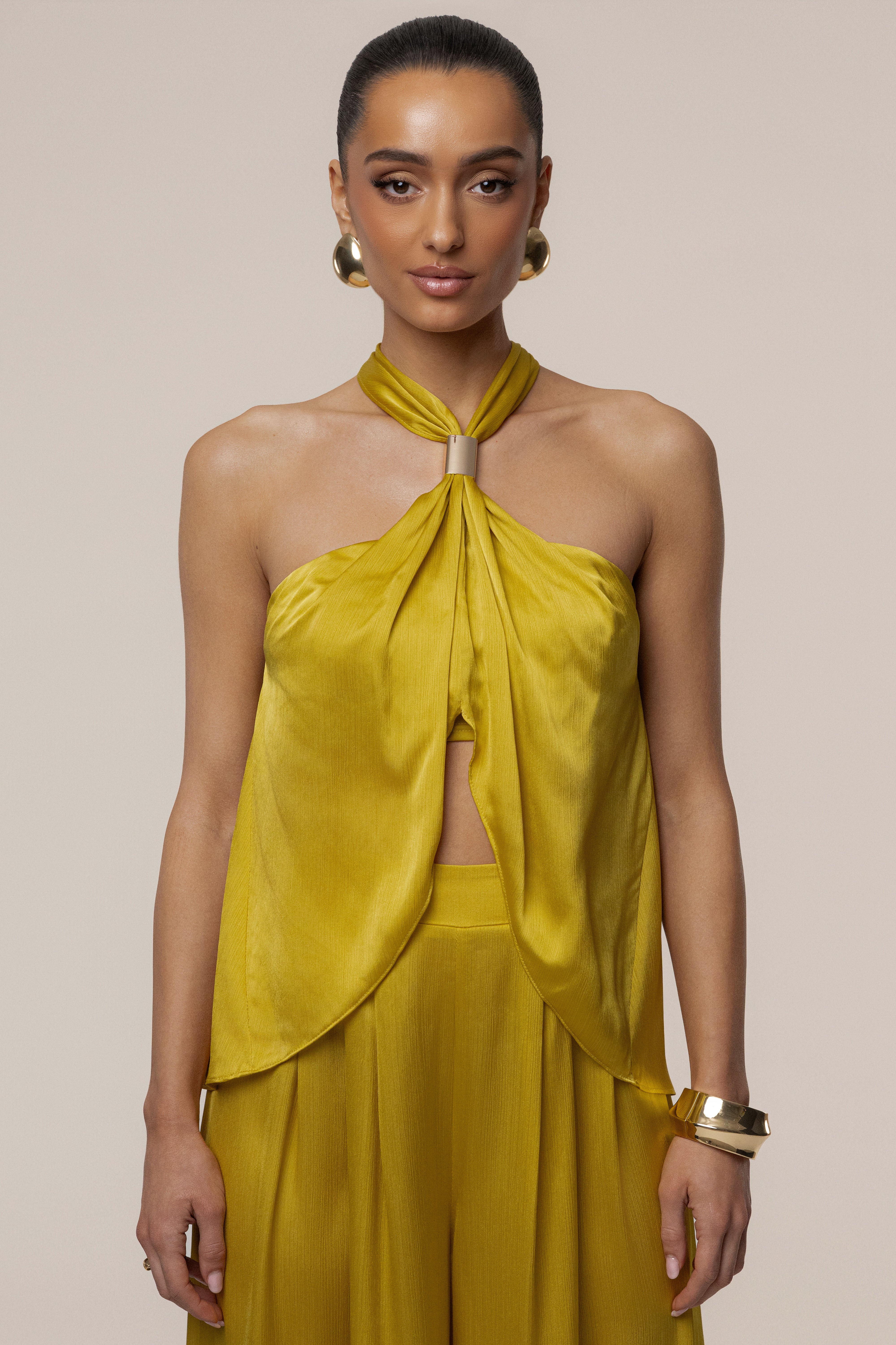 Yellow Cascade Satin Pant Set - JLUXLABEL