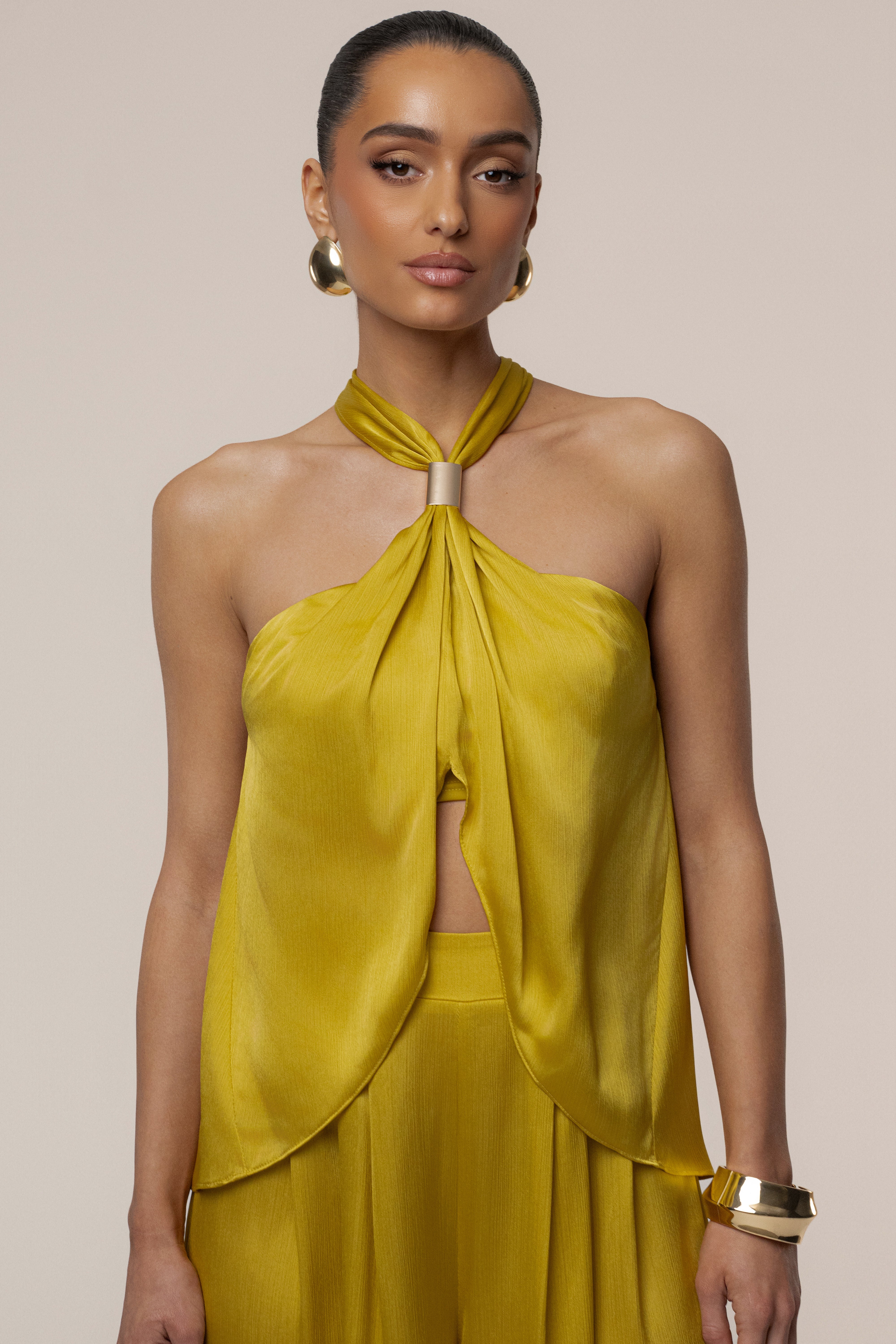 Yellow Cascade Satin Pant Set - JLUXLABEL