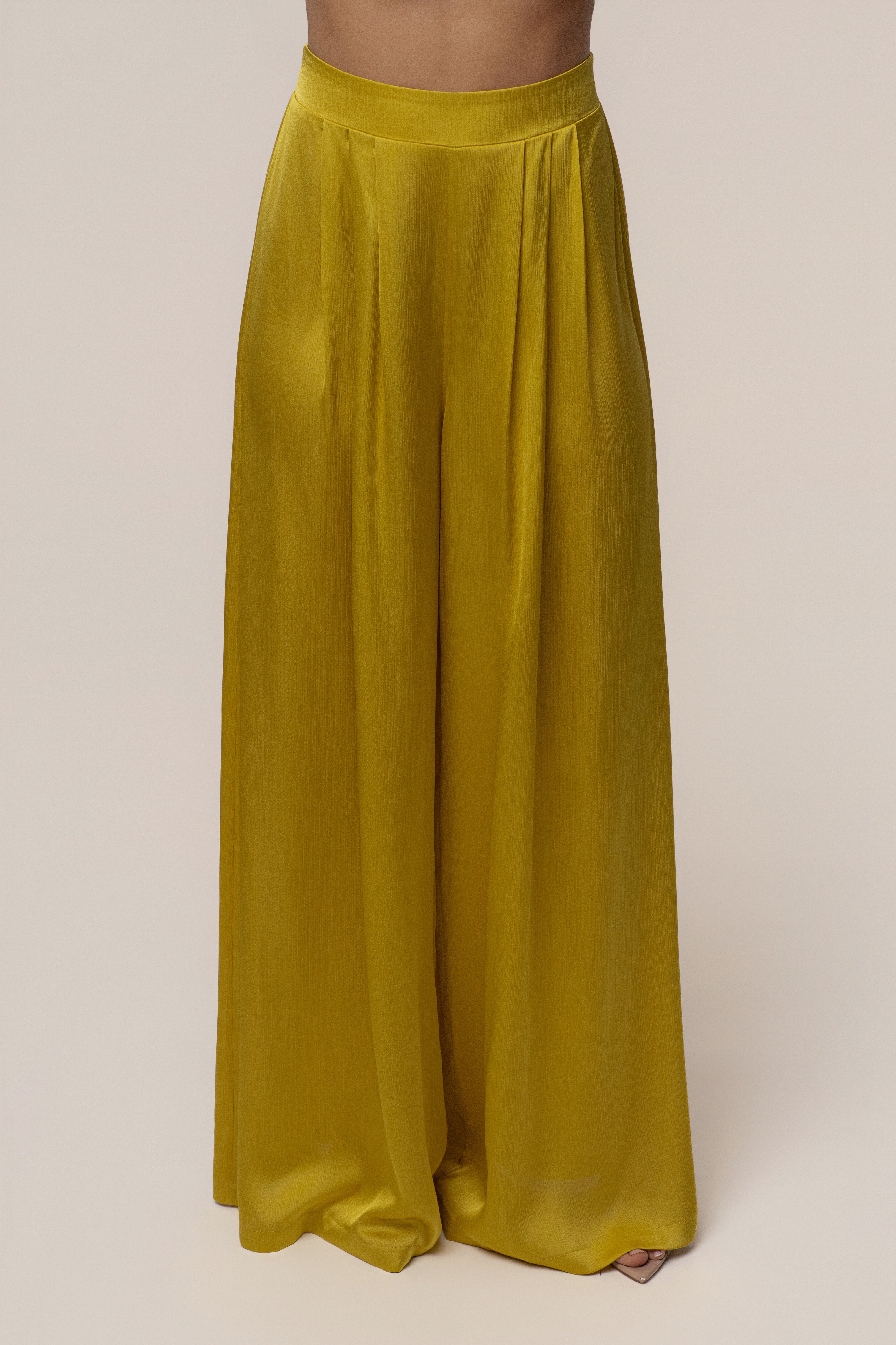 Yellow Cascade Satin Pant Set - JLUXLABEL