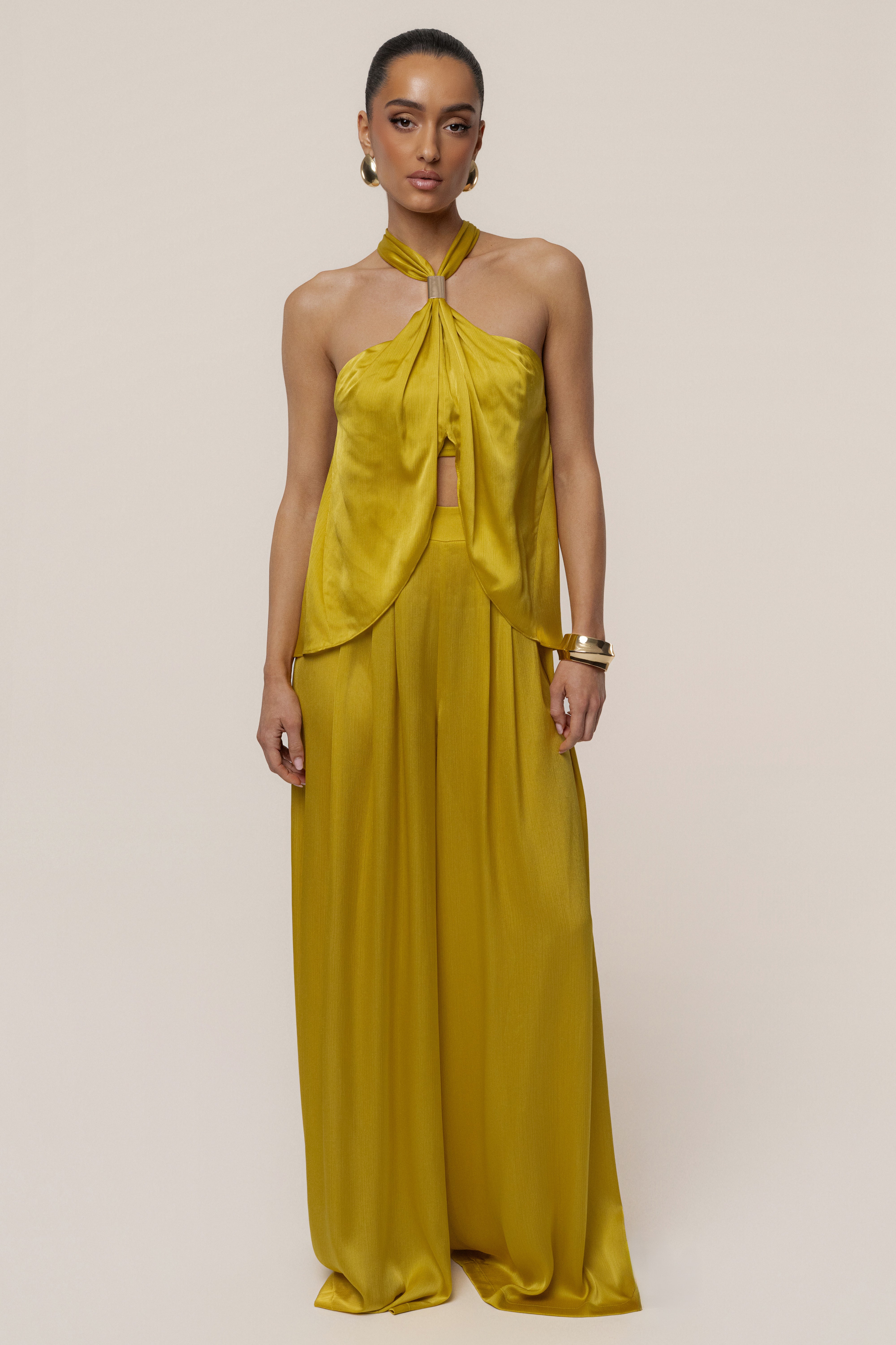 Yellow Cascade Satin Pant Set - JLUXLABEL