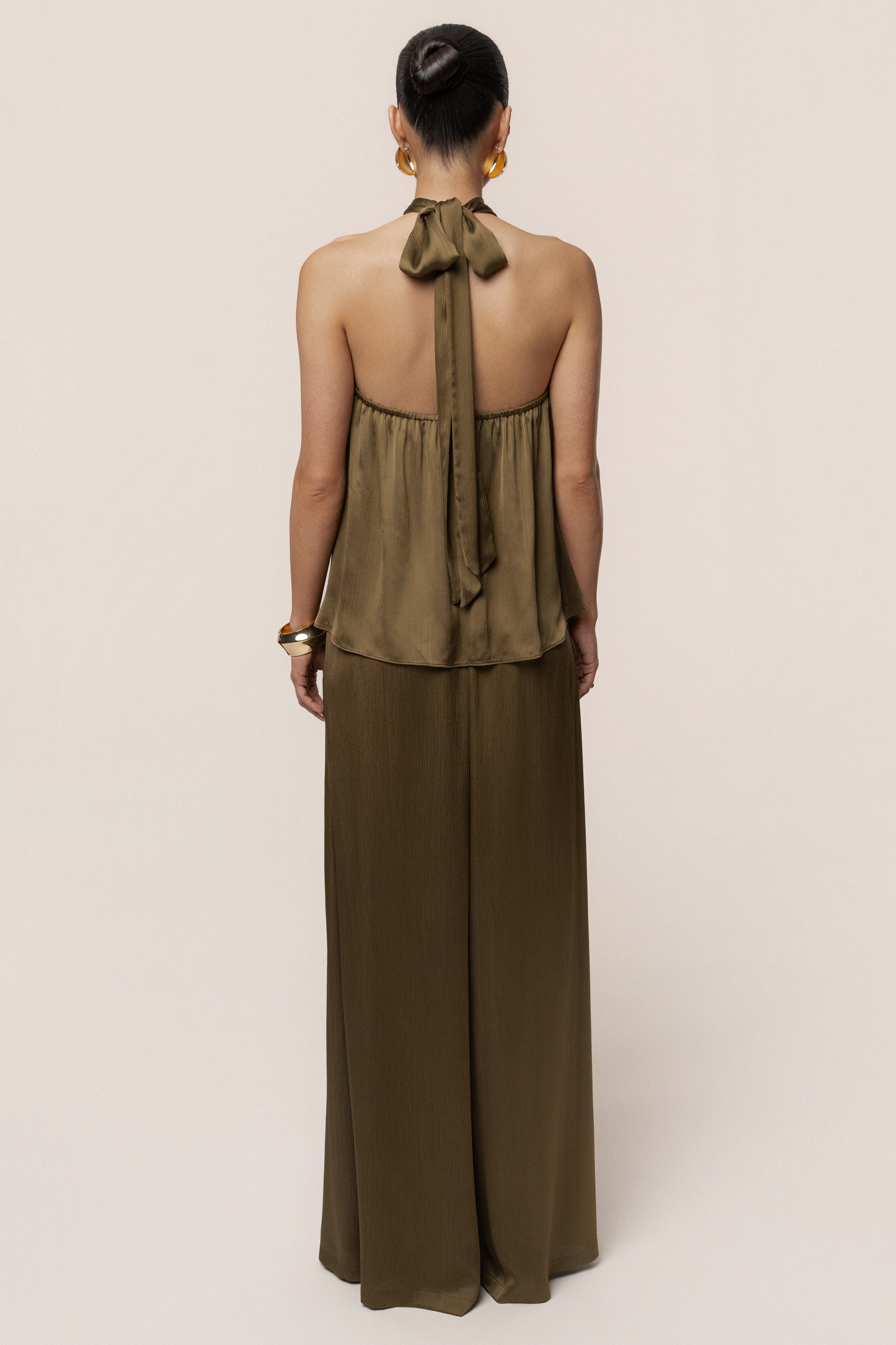 Olive Cascade Satin Pant Set - JLUXLABEL
