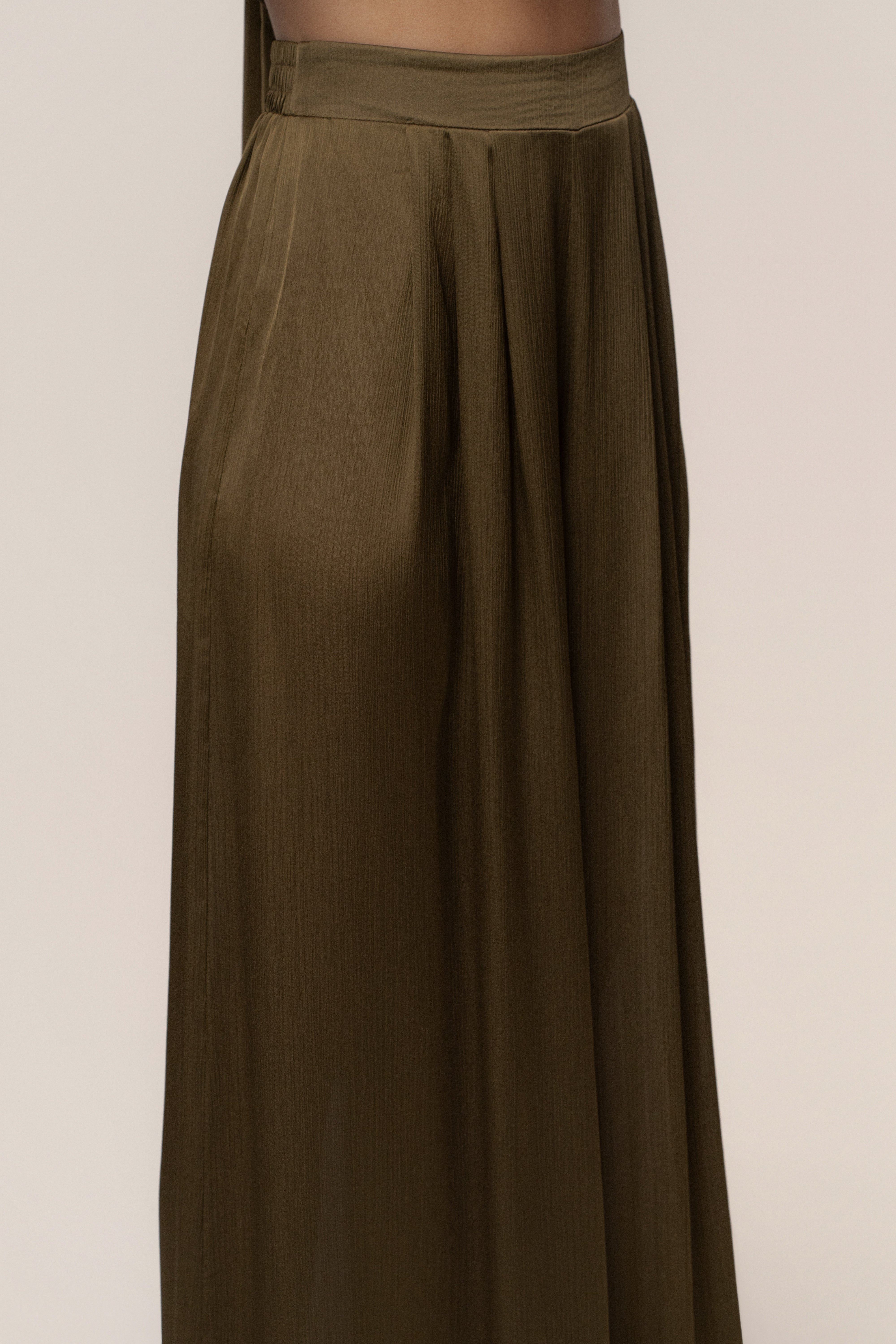 Olive Cascade Satin Pant Set - JLUXLABEL
