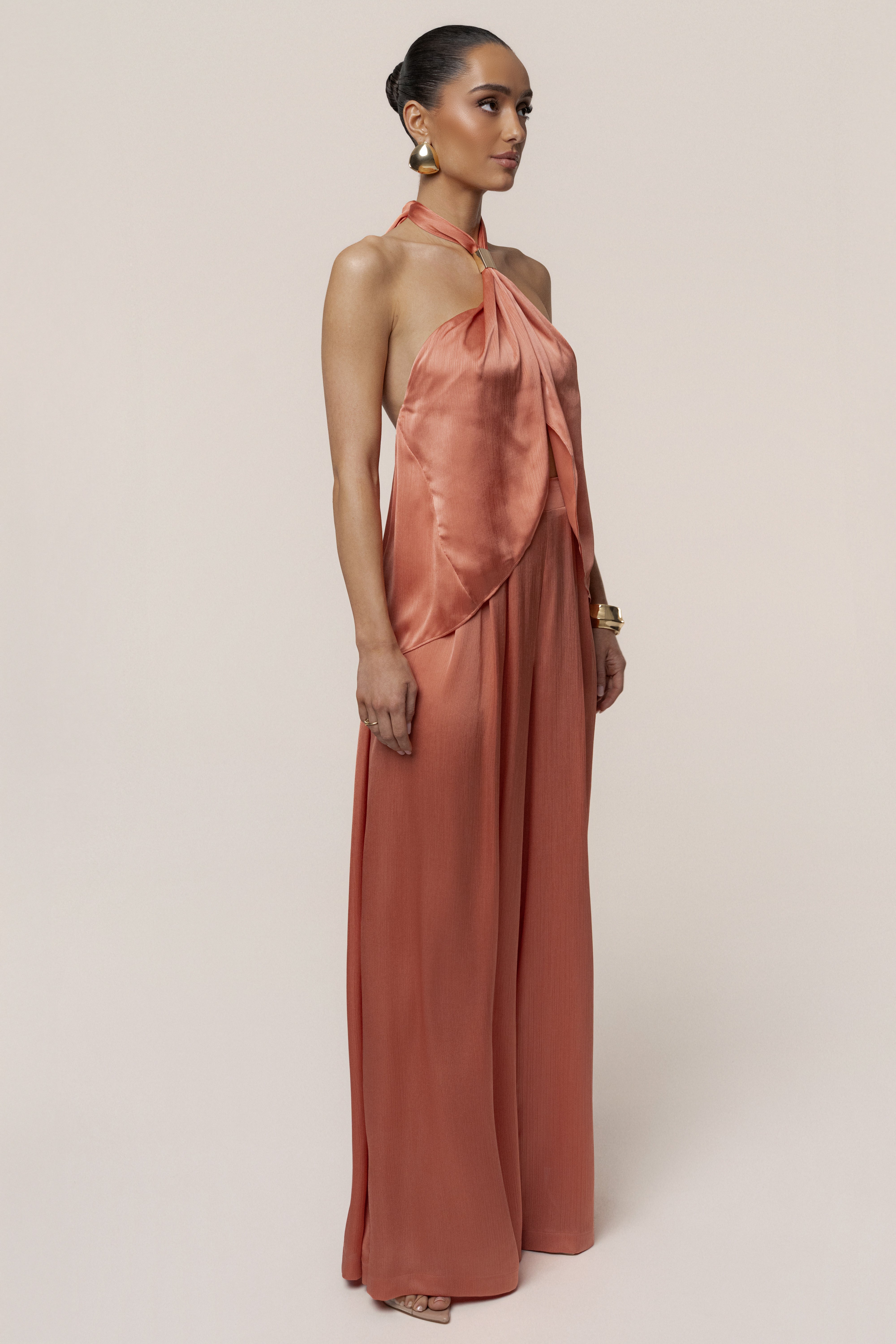 Salmon Cascade Satin Pant Set - JLUXLABEL