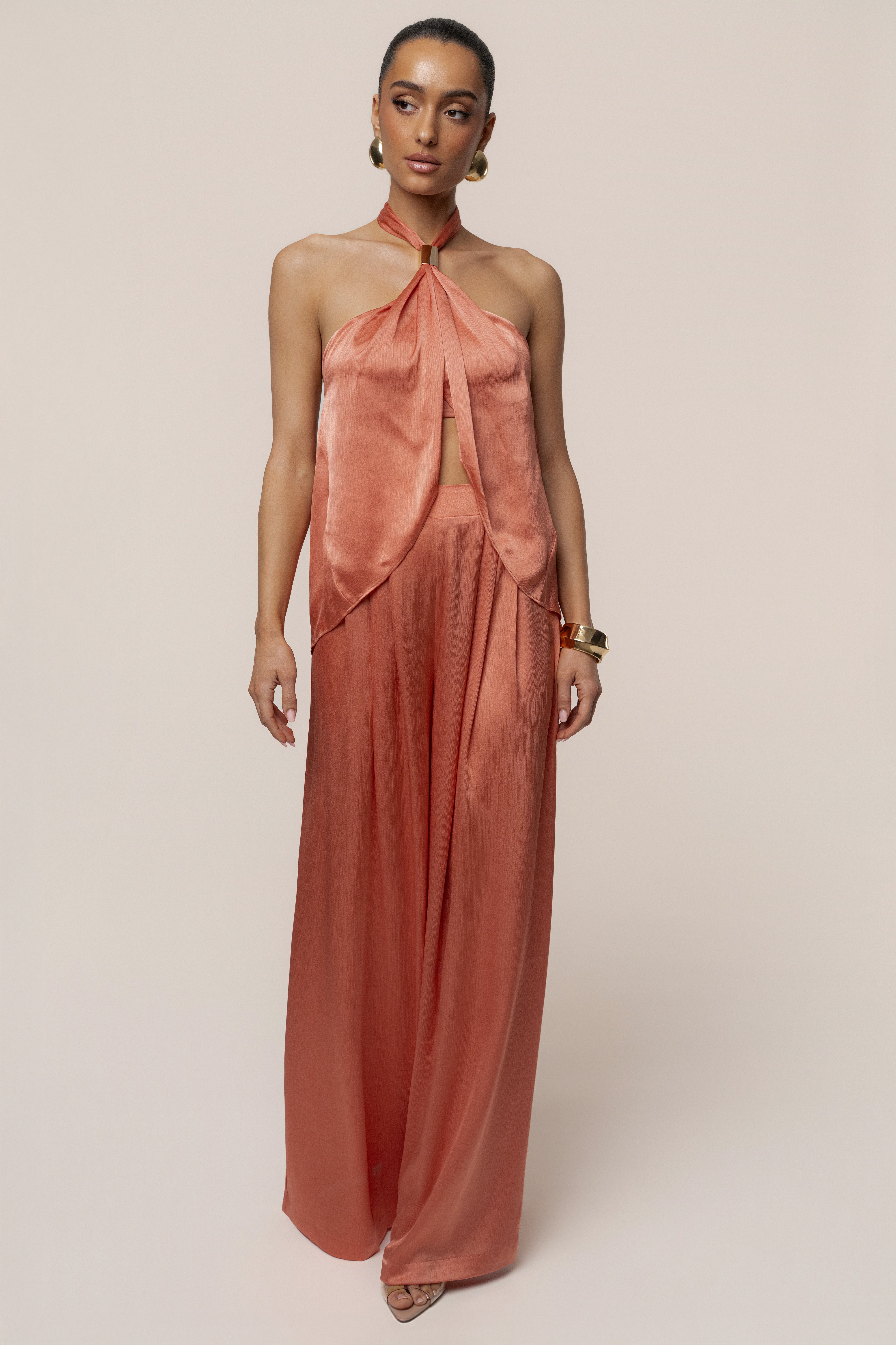 Salmon Cascade Satin Pant Set - JLUXLABEL