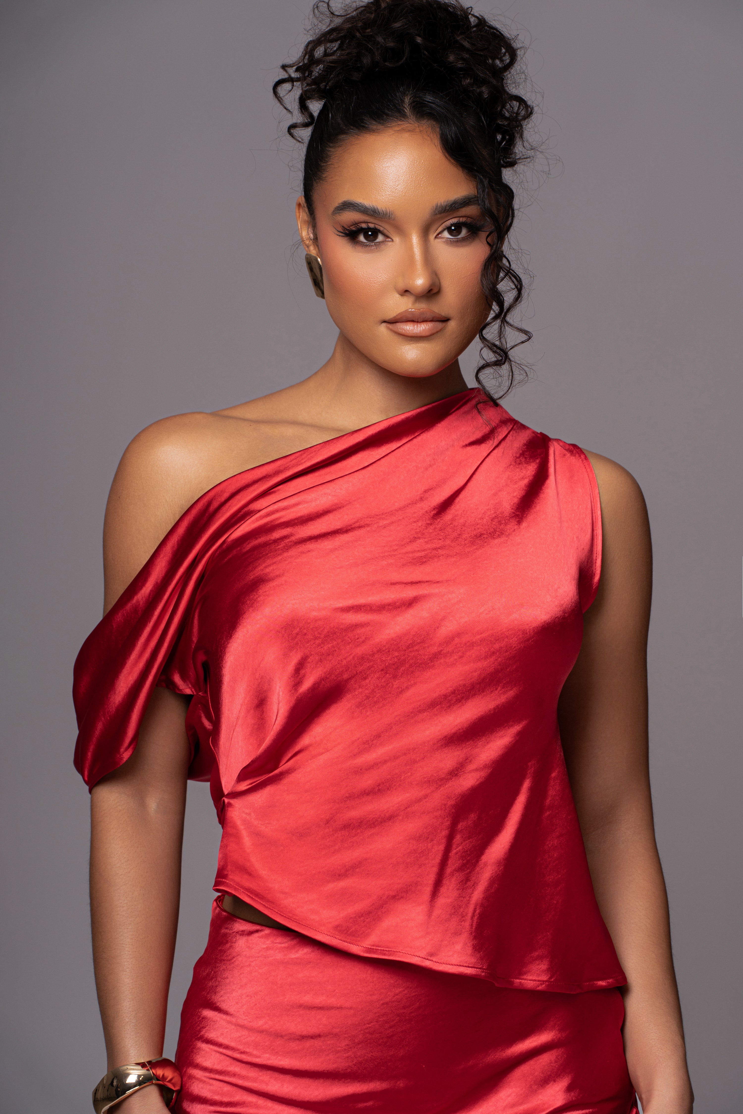 Red Rosi Asymmetrical Top - JLUXLABEL