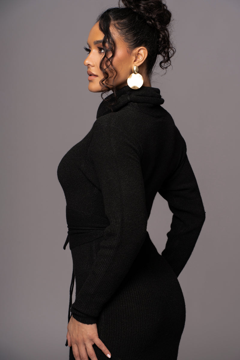 Black Aubrey Turtleneck Sweater Dress - JLUXLABEL
