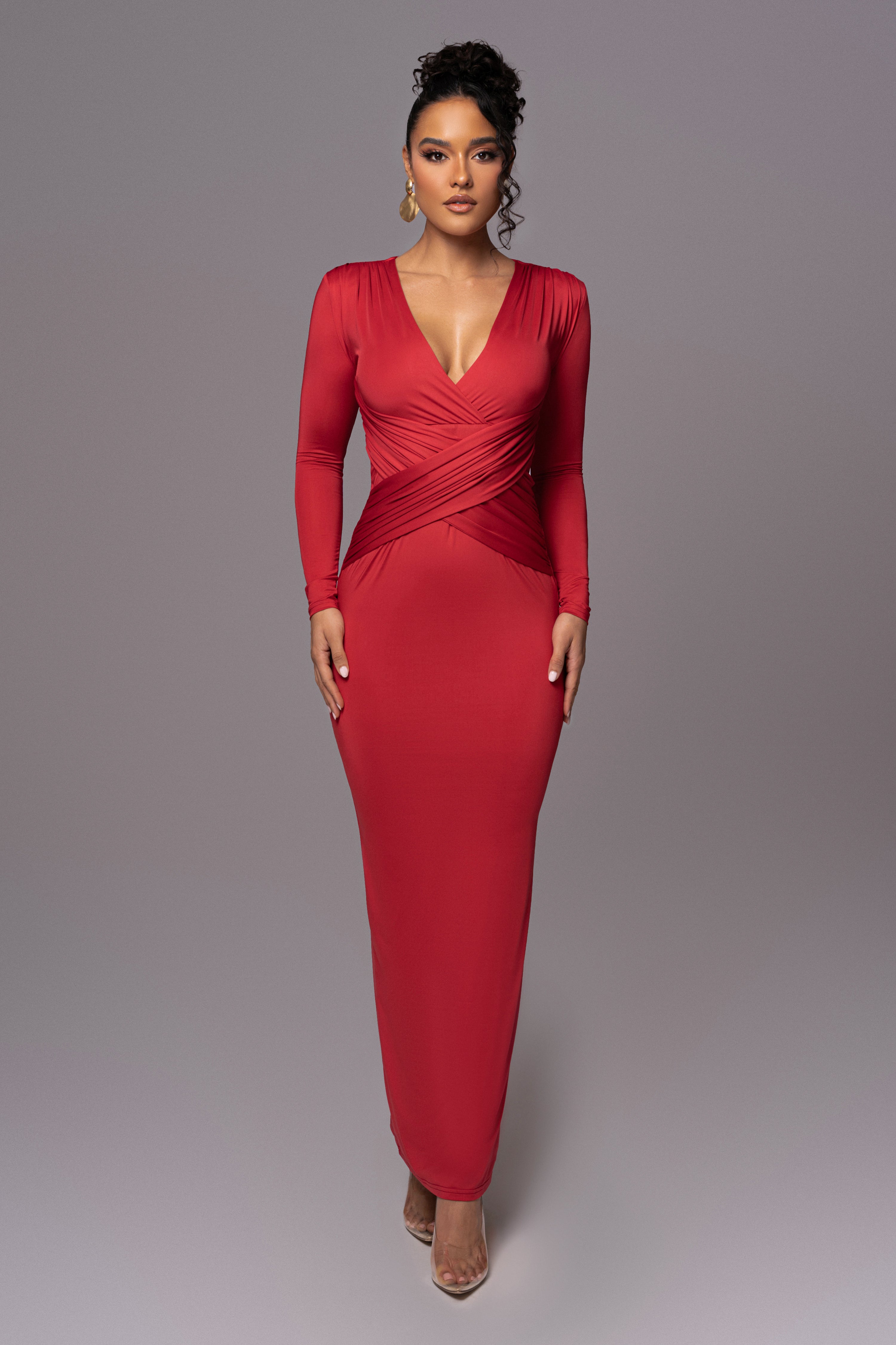 Red Rowan Plunge Maxi Dress - JLUXLABEL