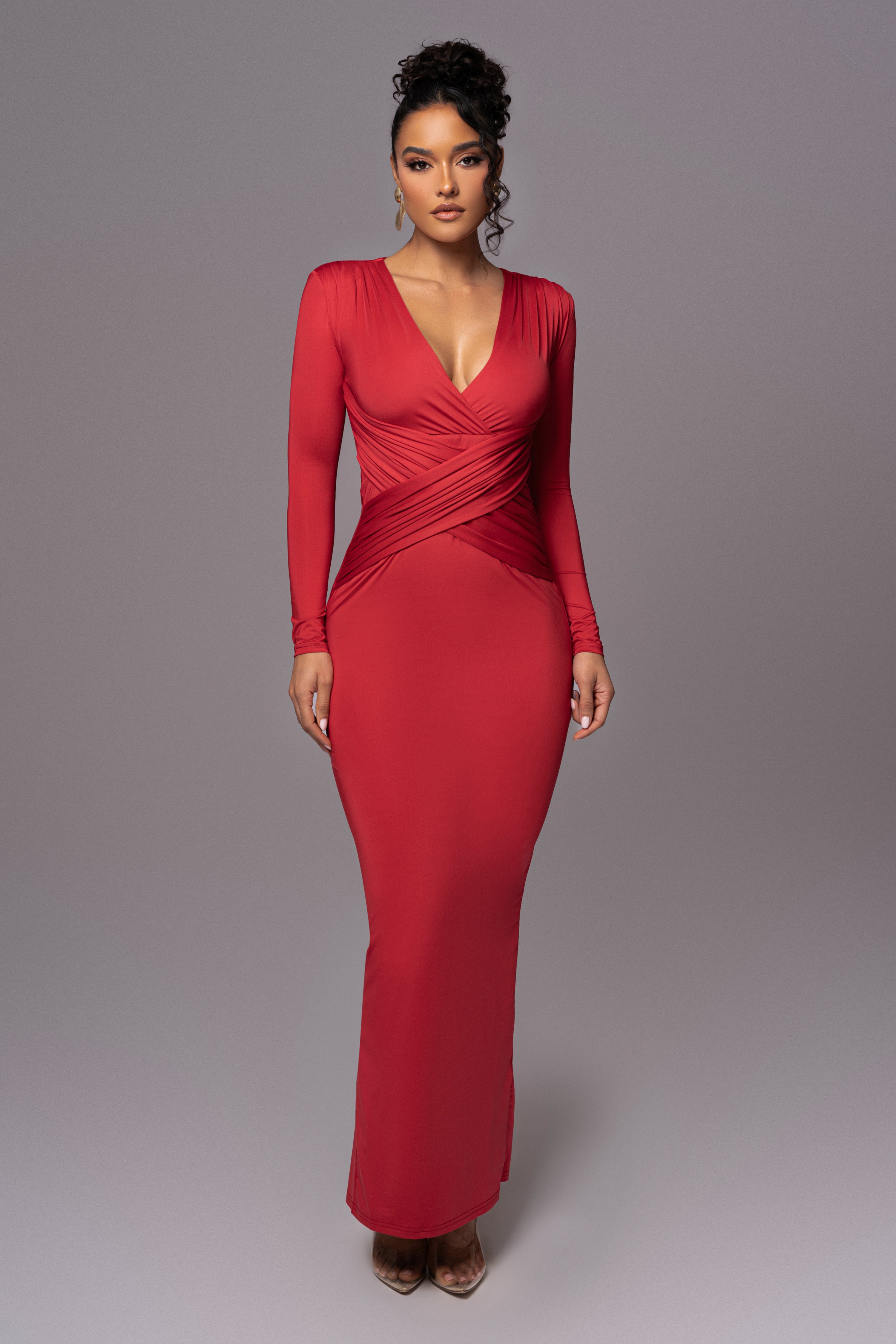 Red Rowan Plunge Maxi Dress - JLUXLABEL