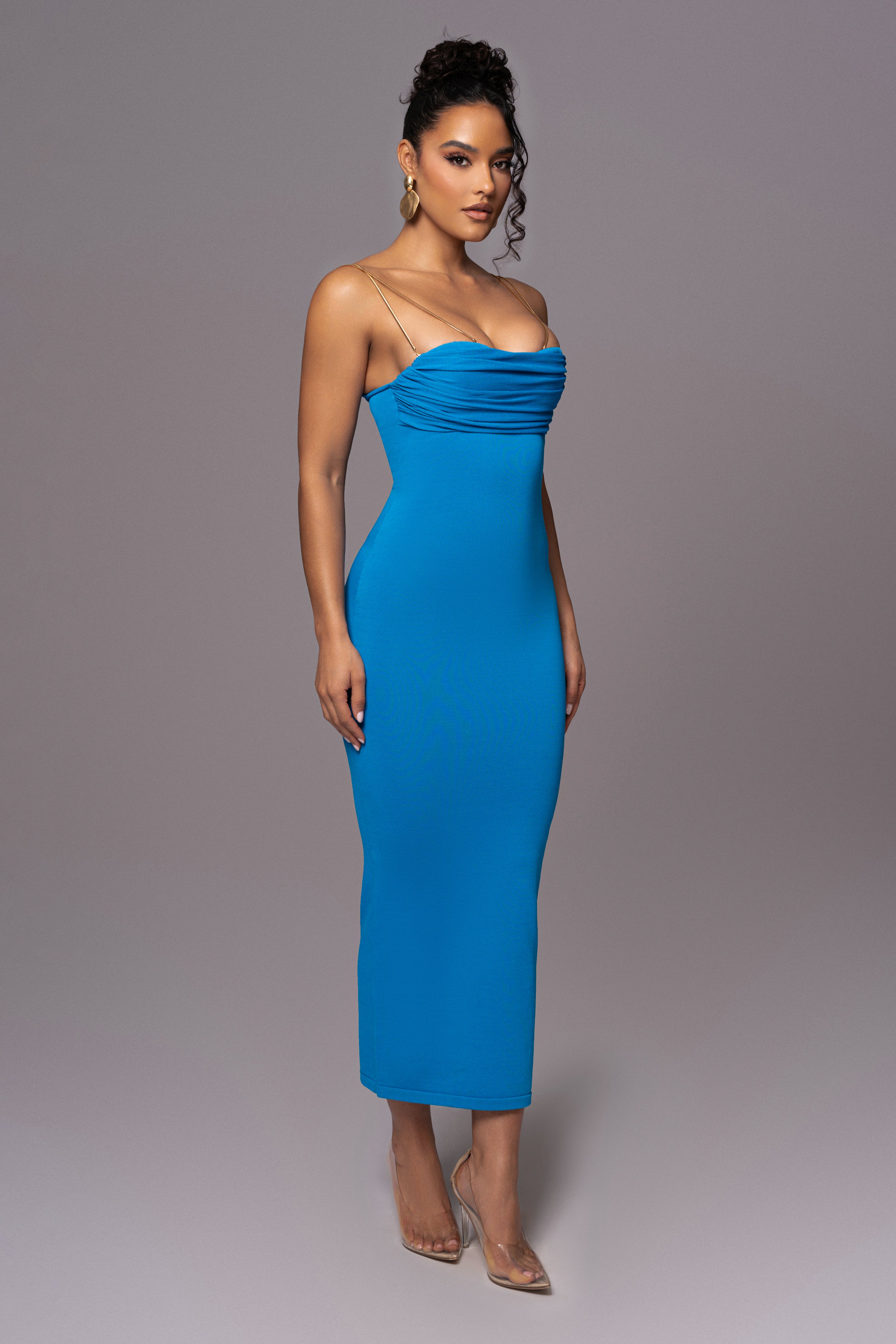 Aqua La Lune Drape Midi Dress - JLUXLABEL