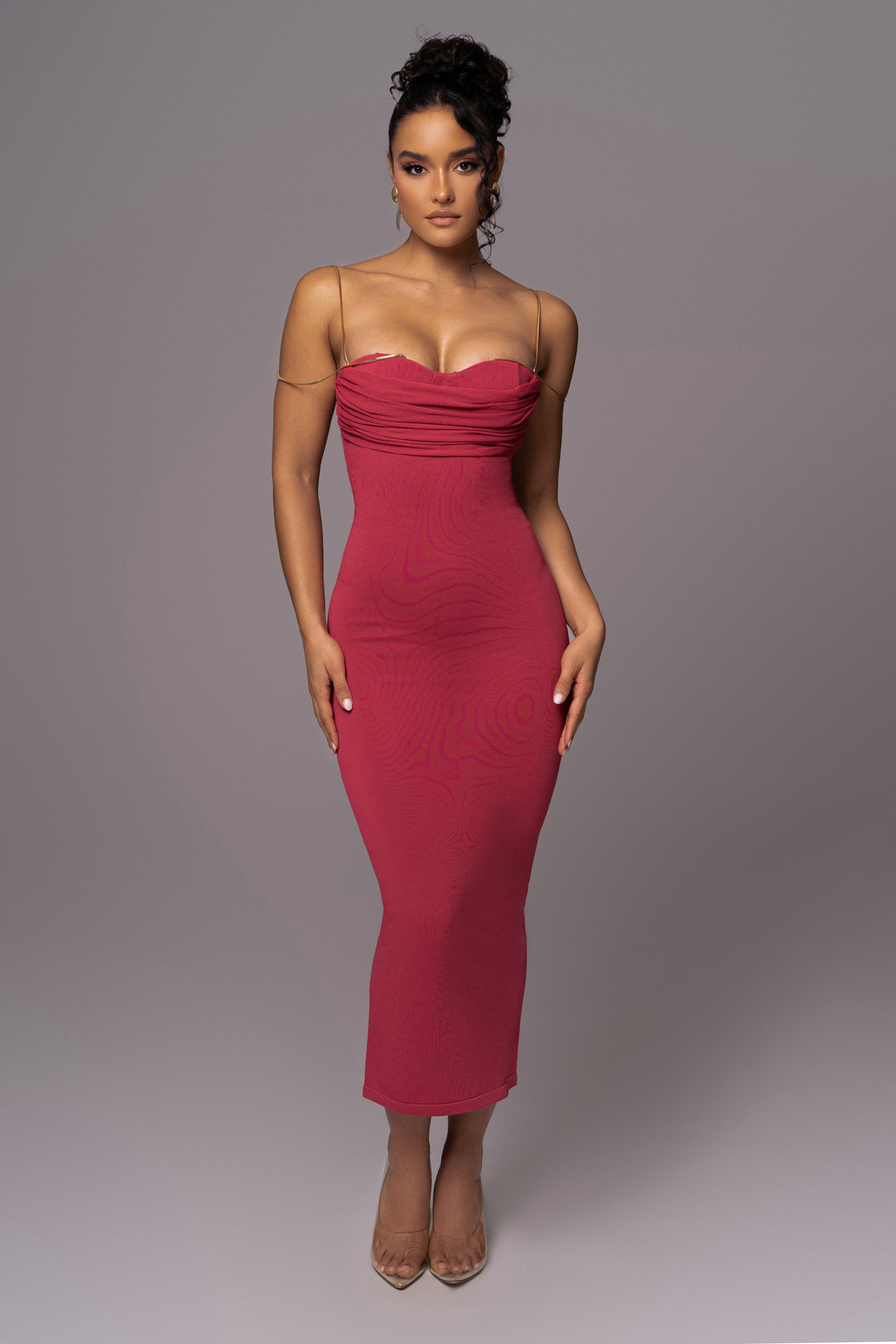 Pink La Lune Drape Midi Dress - JLUXLABEL