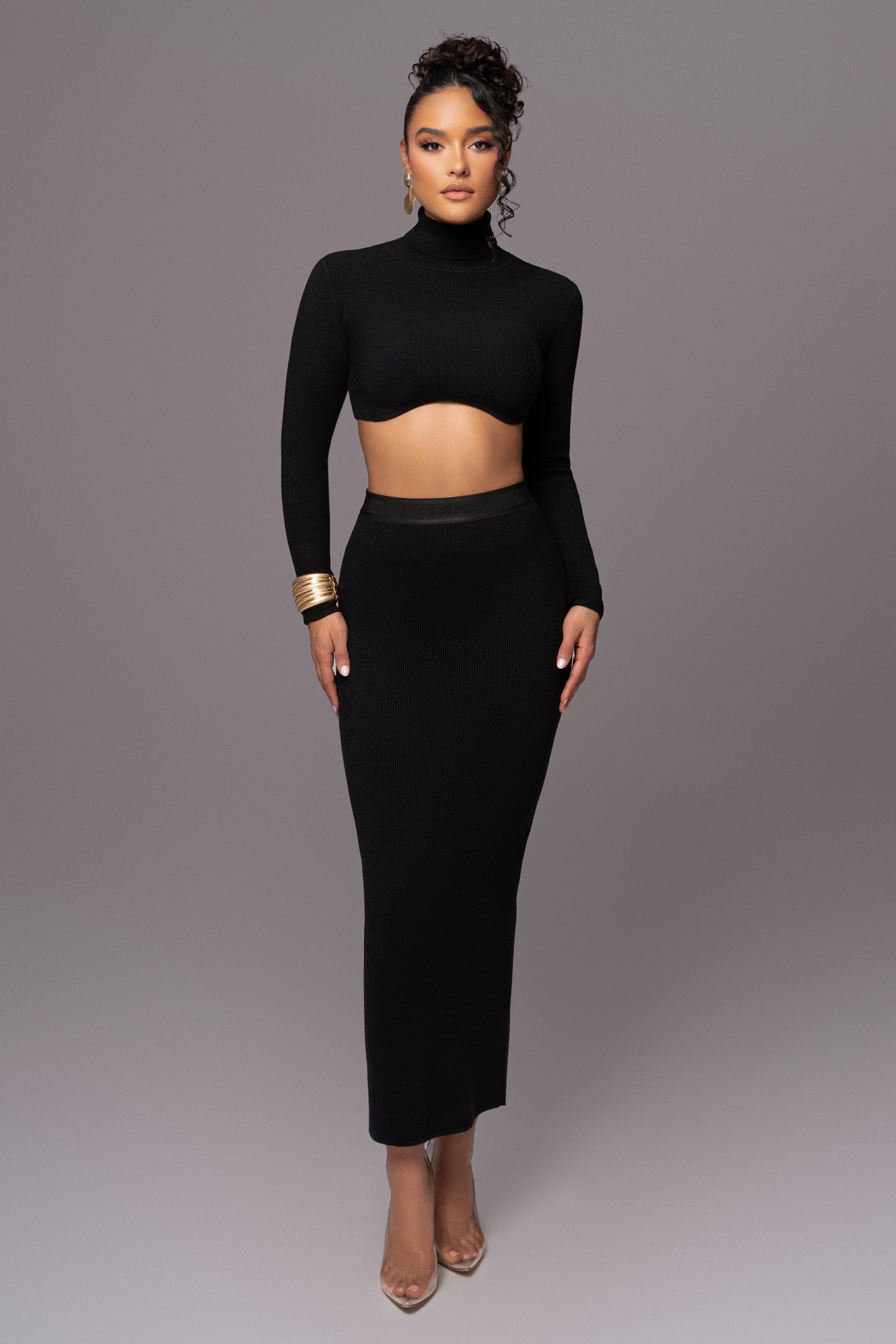 Black Anise Ribbed Skirt Set - JLUXLABEL