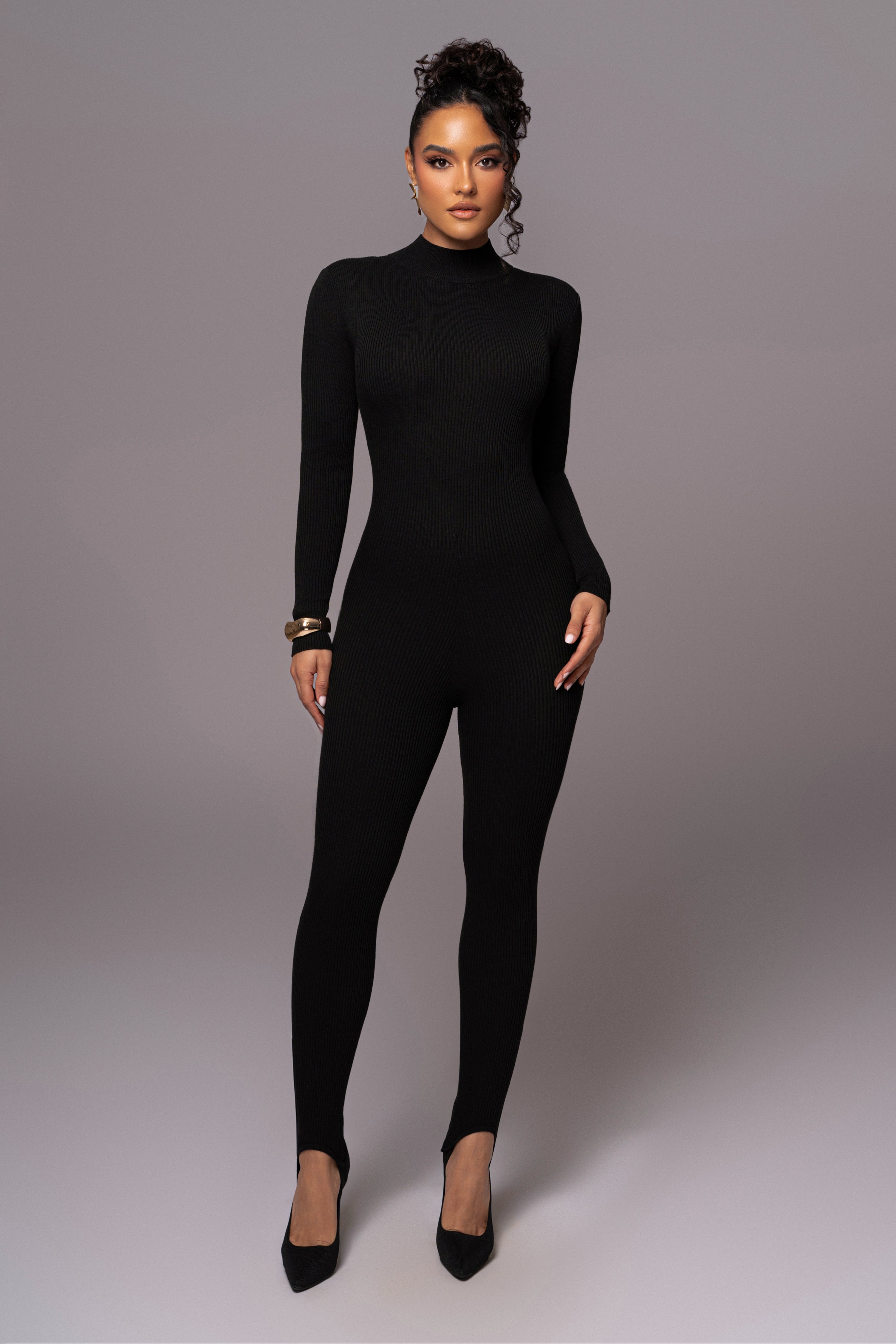 Black Minna Mock Neck Jumpsuit - JLUXLABEL