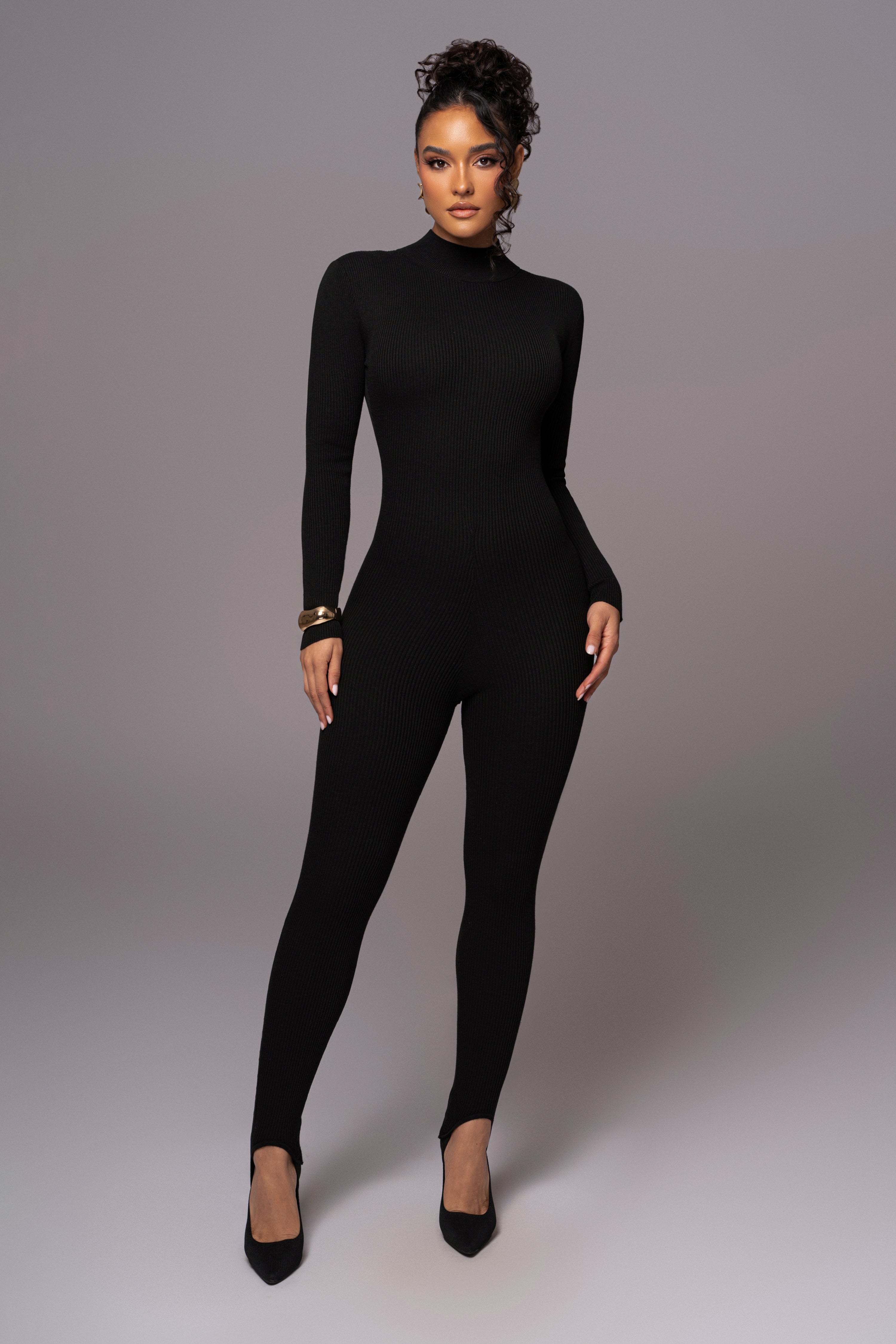 Black Minna Mock Neck Jumpsuit - JLUXLABEL