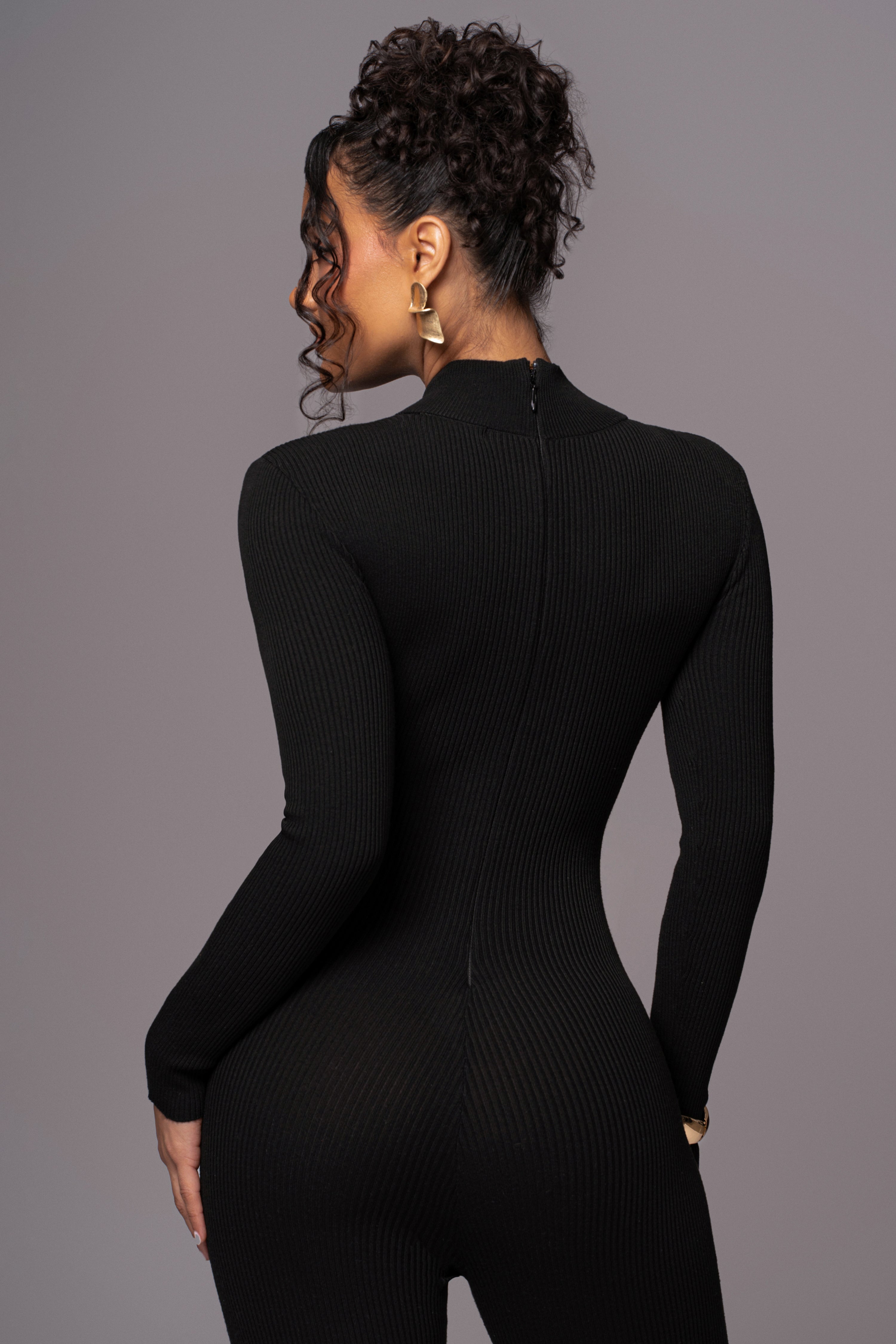 Black Minna Mock Neck Jumpsuit - JLUXLABEL