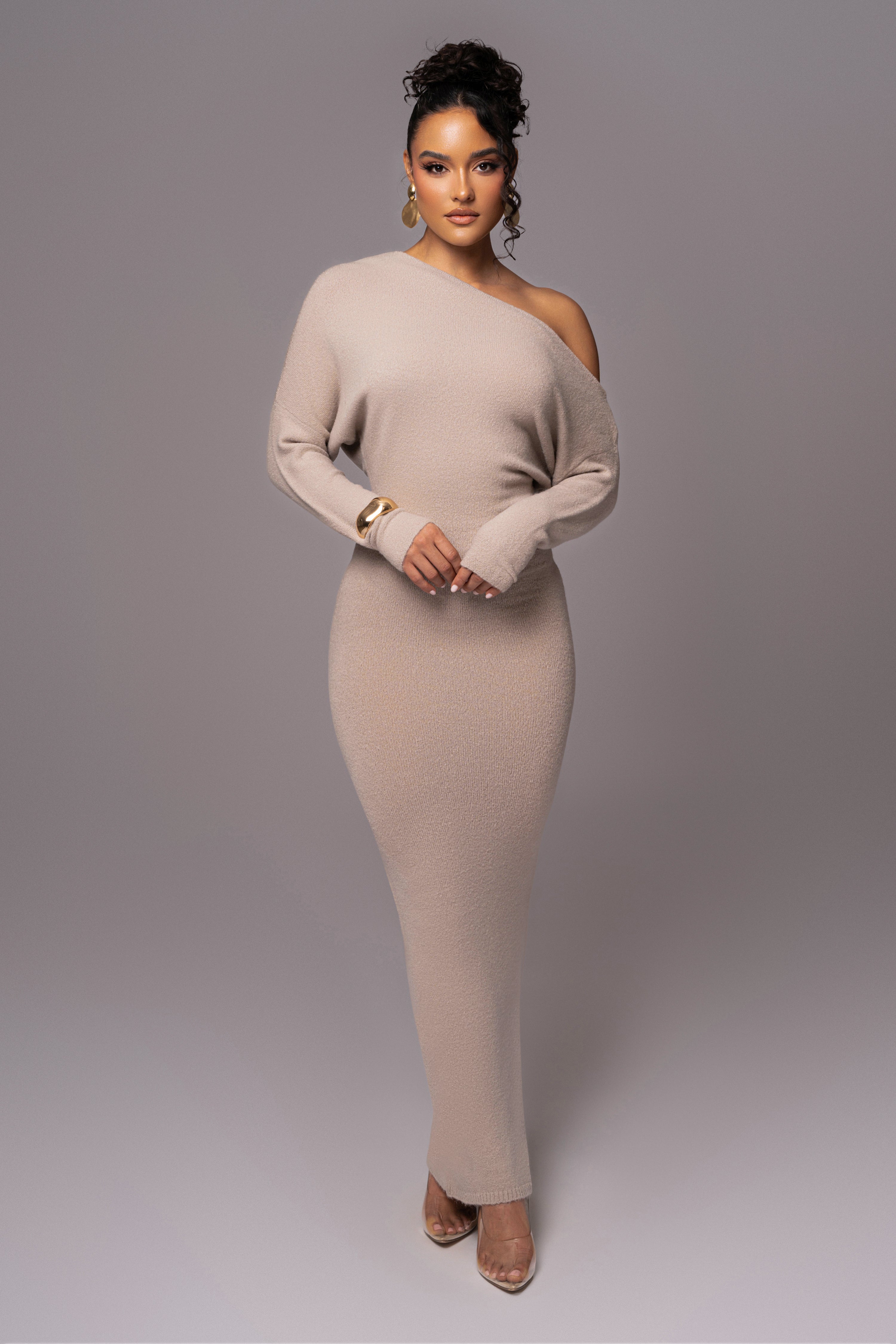 Beige Maddux Asymmetrical Maxi Dress - JLUXLABEL