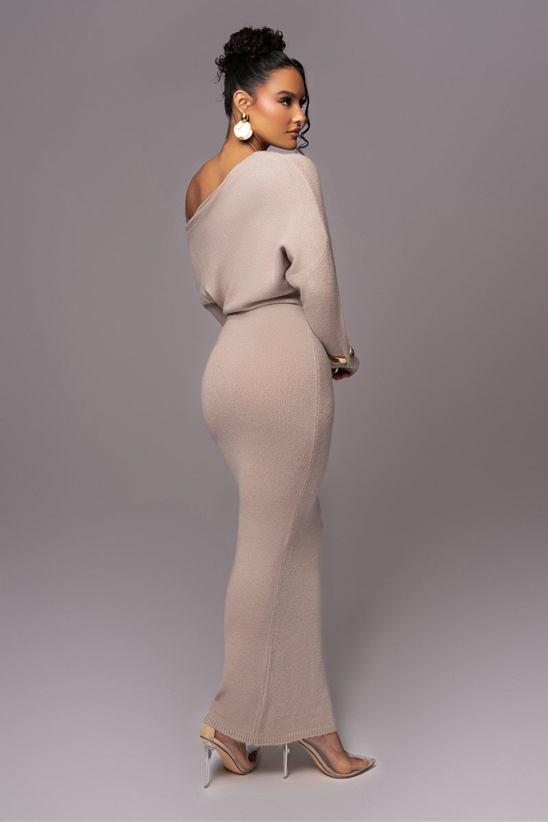 Beige Maddux Asymmetrical Maxi Dress - JLUXLABEL