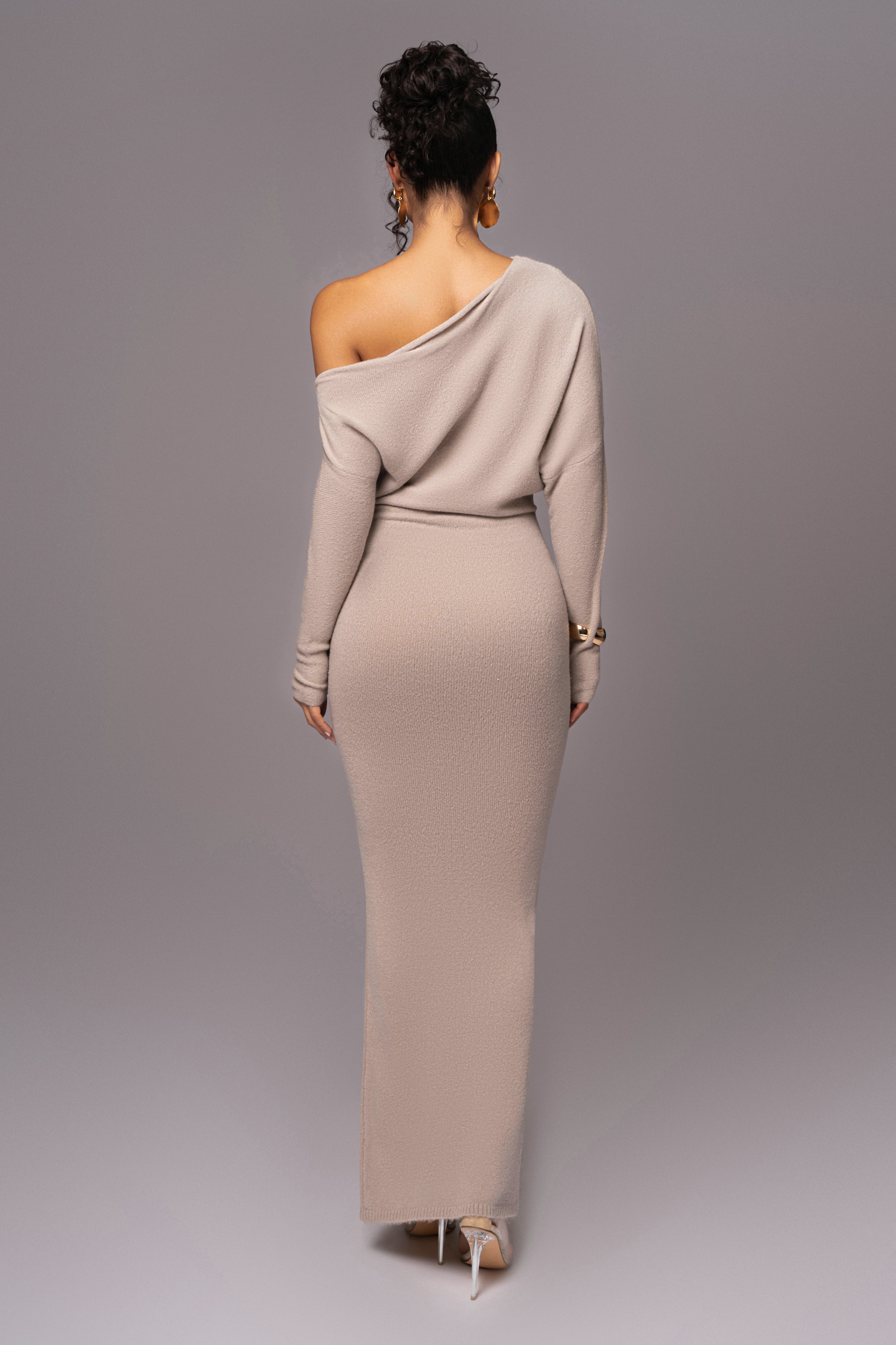 Beige Maddux Asymmetrical Maxi Dress - JLUXLABEL