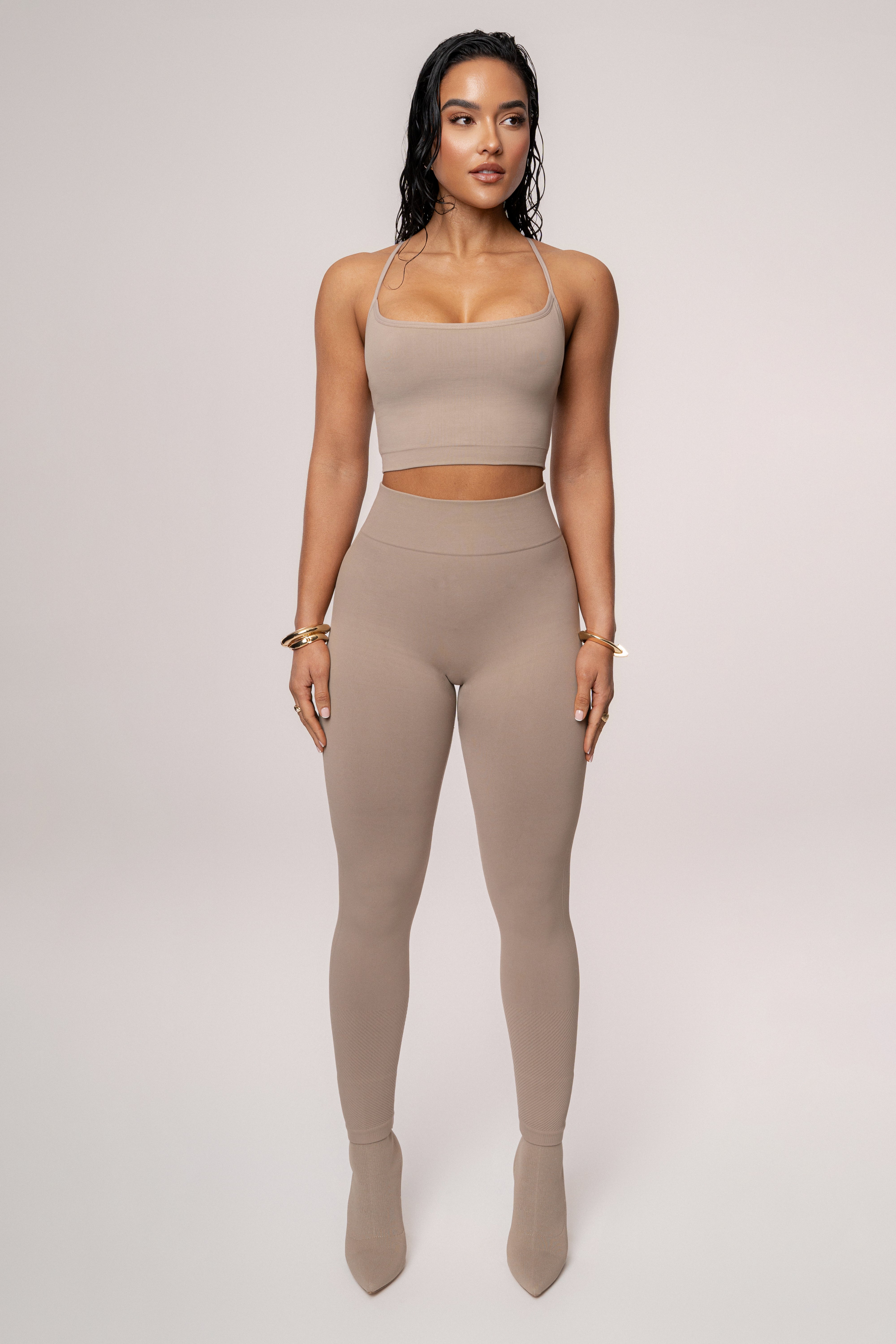 Beige Balance High Rise Leggings - JLUXLABEL