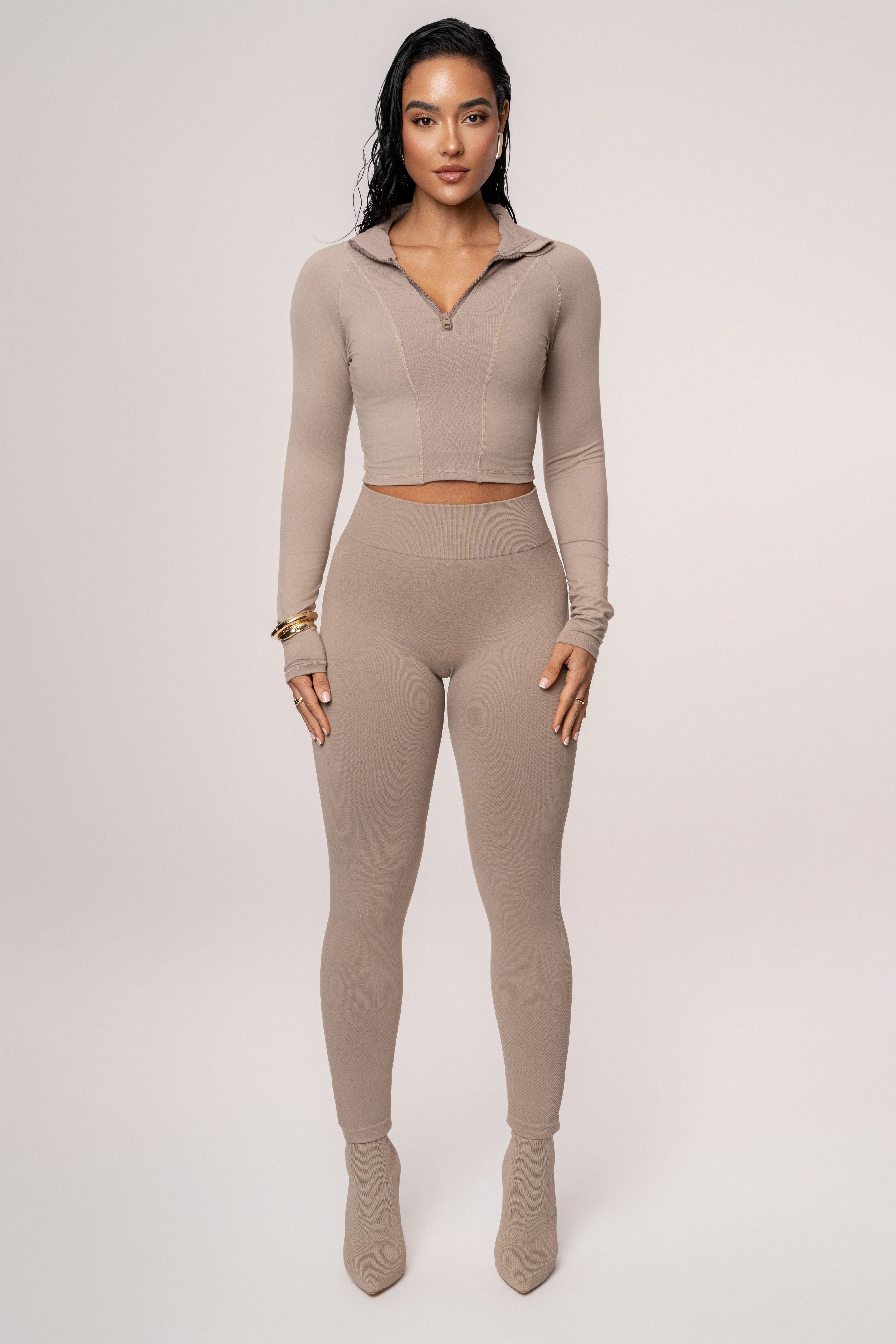 Beige Balance High Rise Leggings - JLUXLABEL