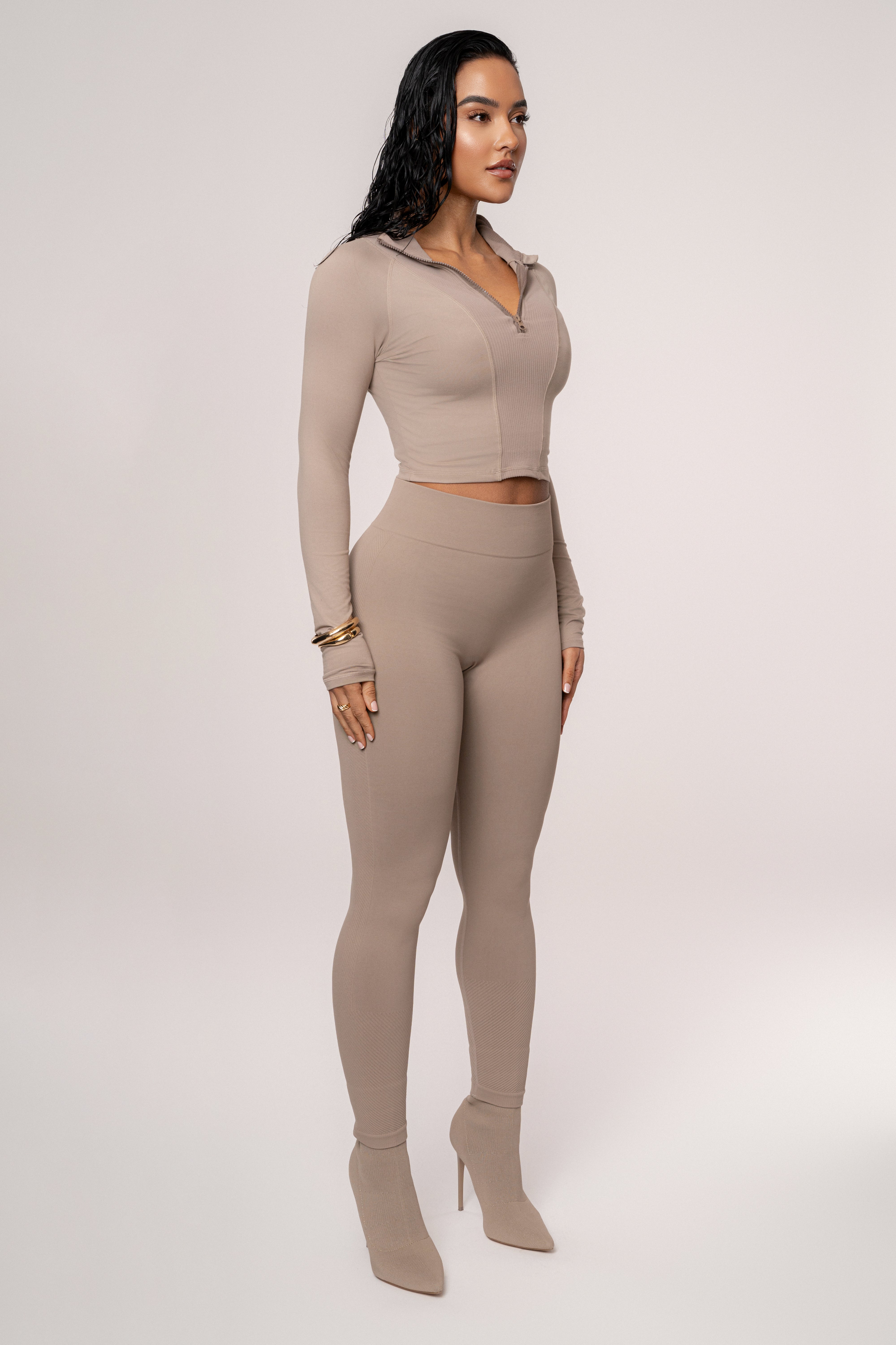 Beige Momentum Ribbed Top - JLUXLABEL