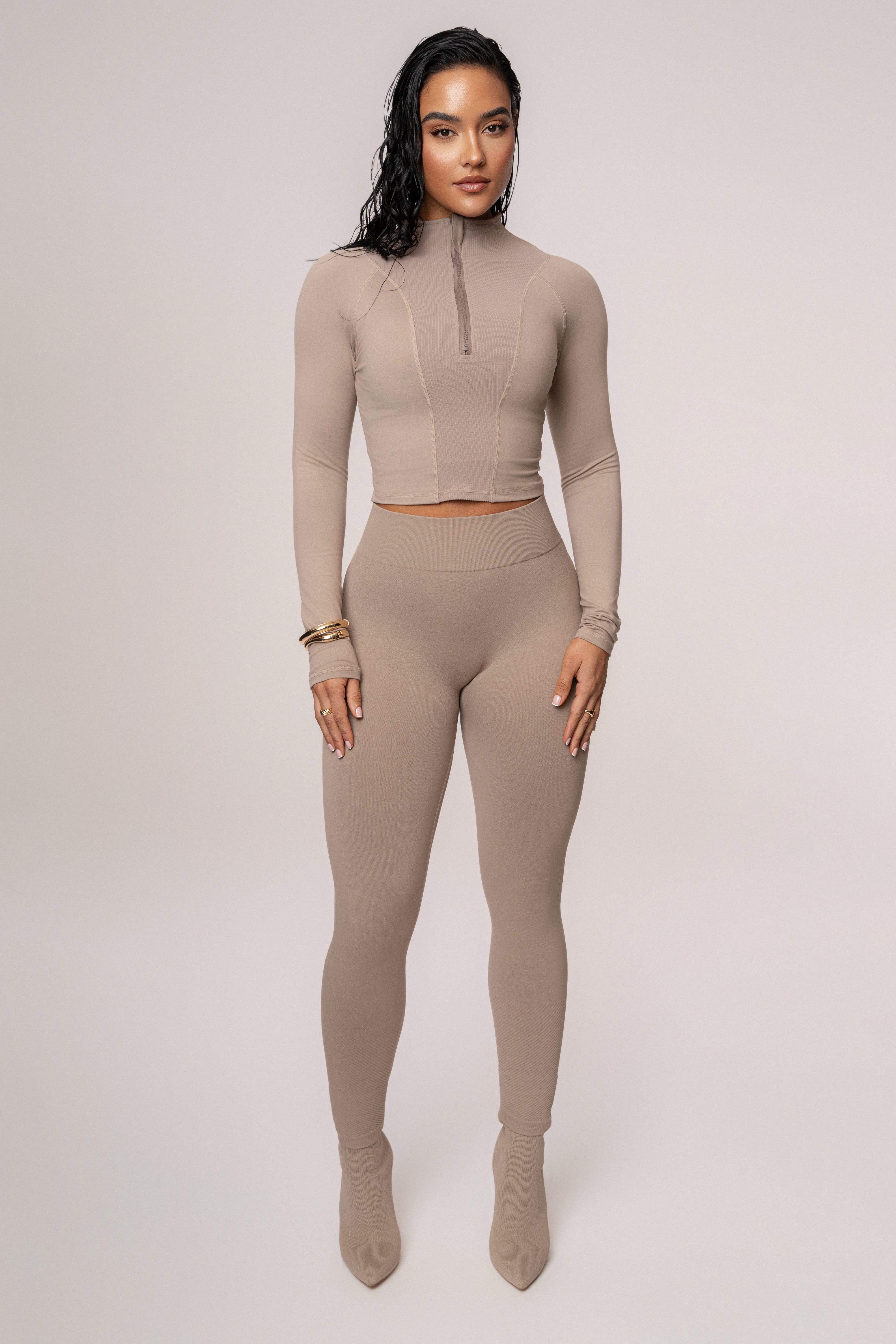 Beige Momentum Ribbed Top - JLUXLABEL