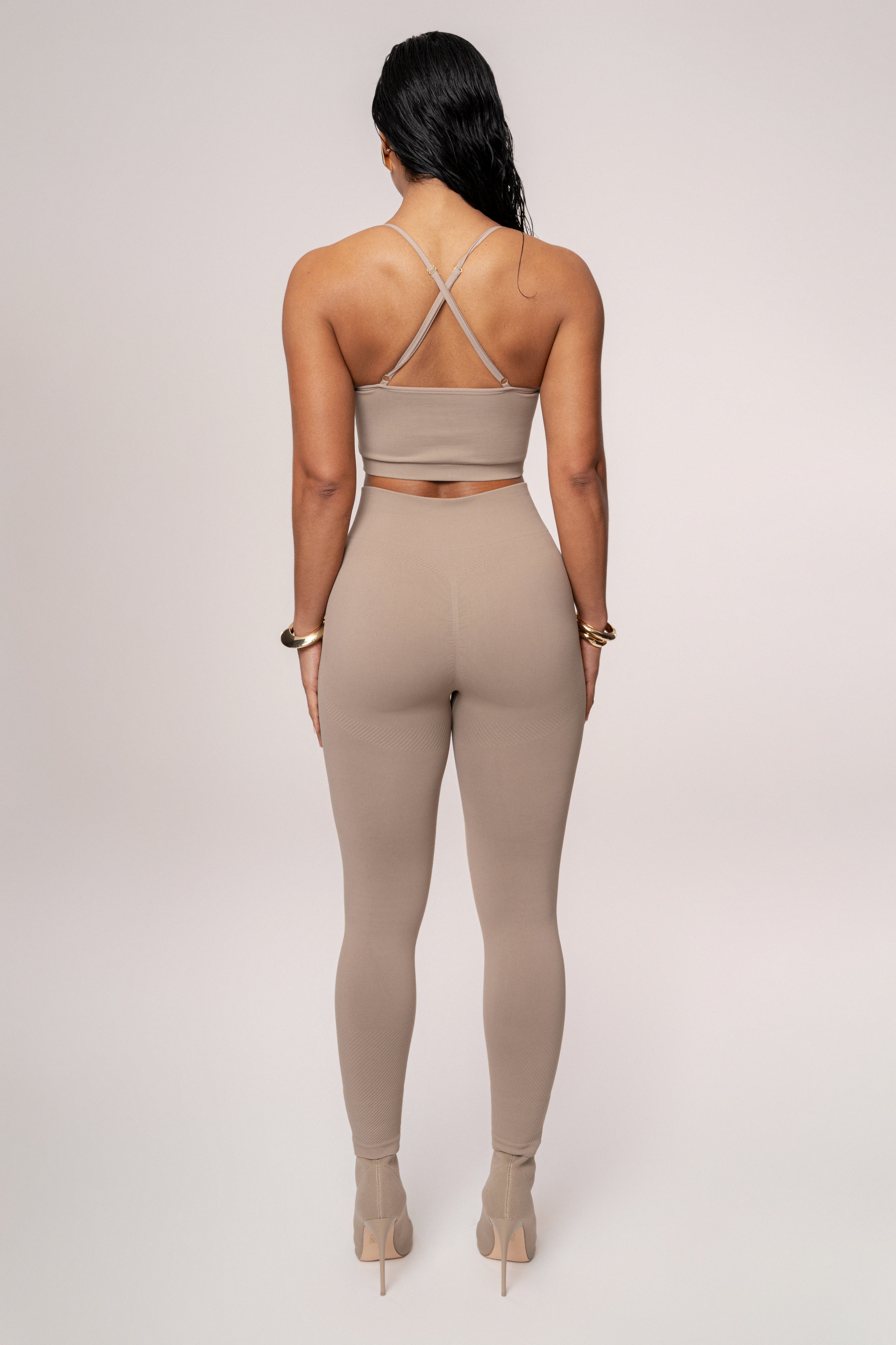 Beige Balance High Rise Leggings - JLUXLABEL