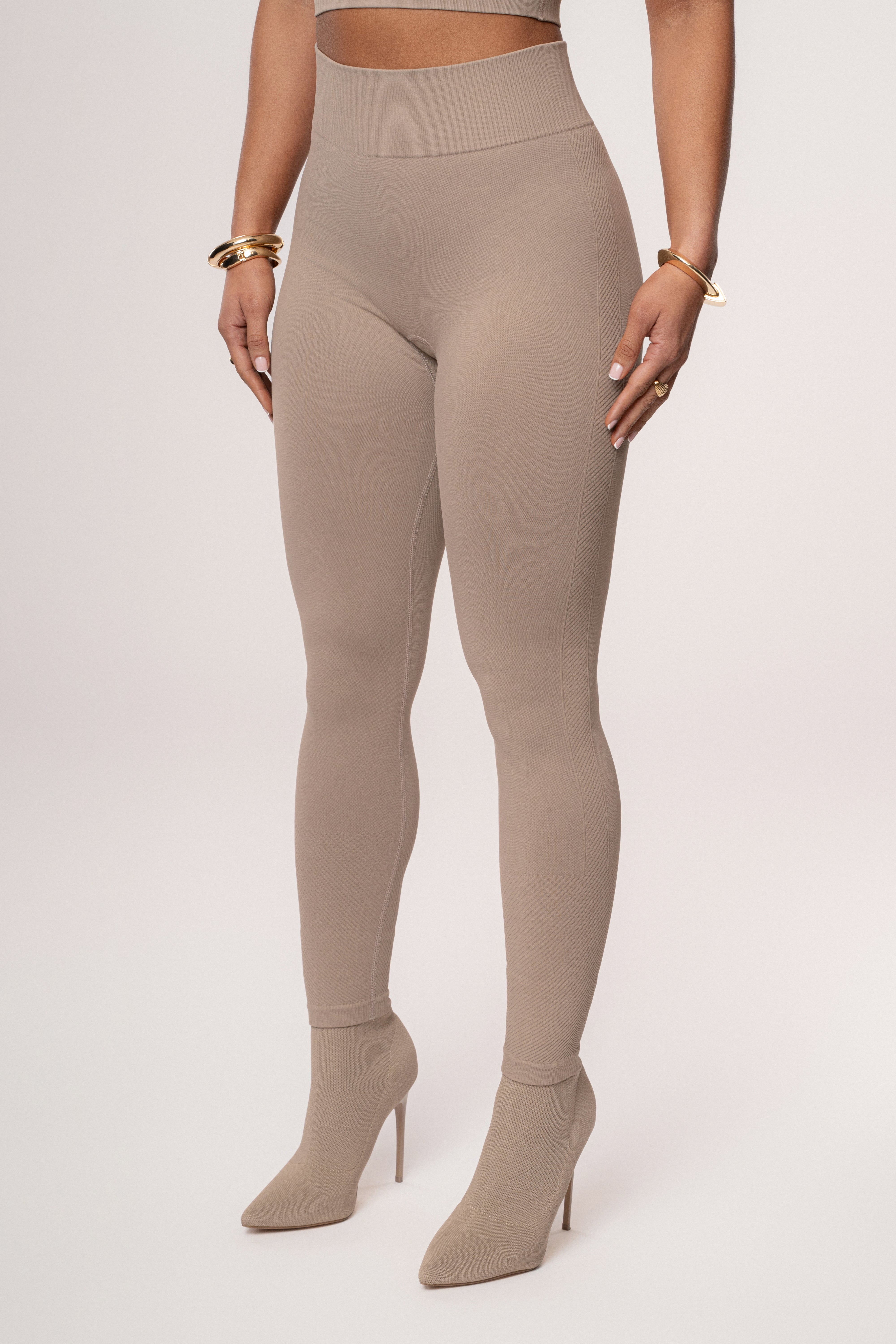 Beige Balance High Rise Leggings - JLUXLABEL