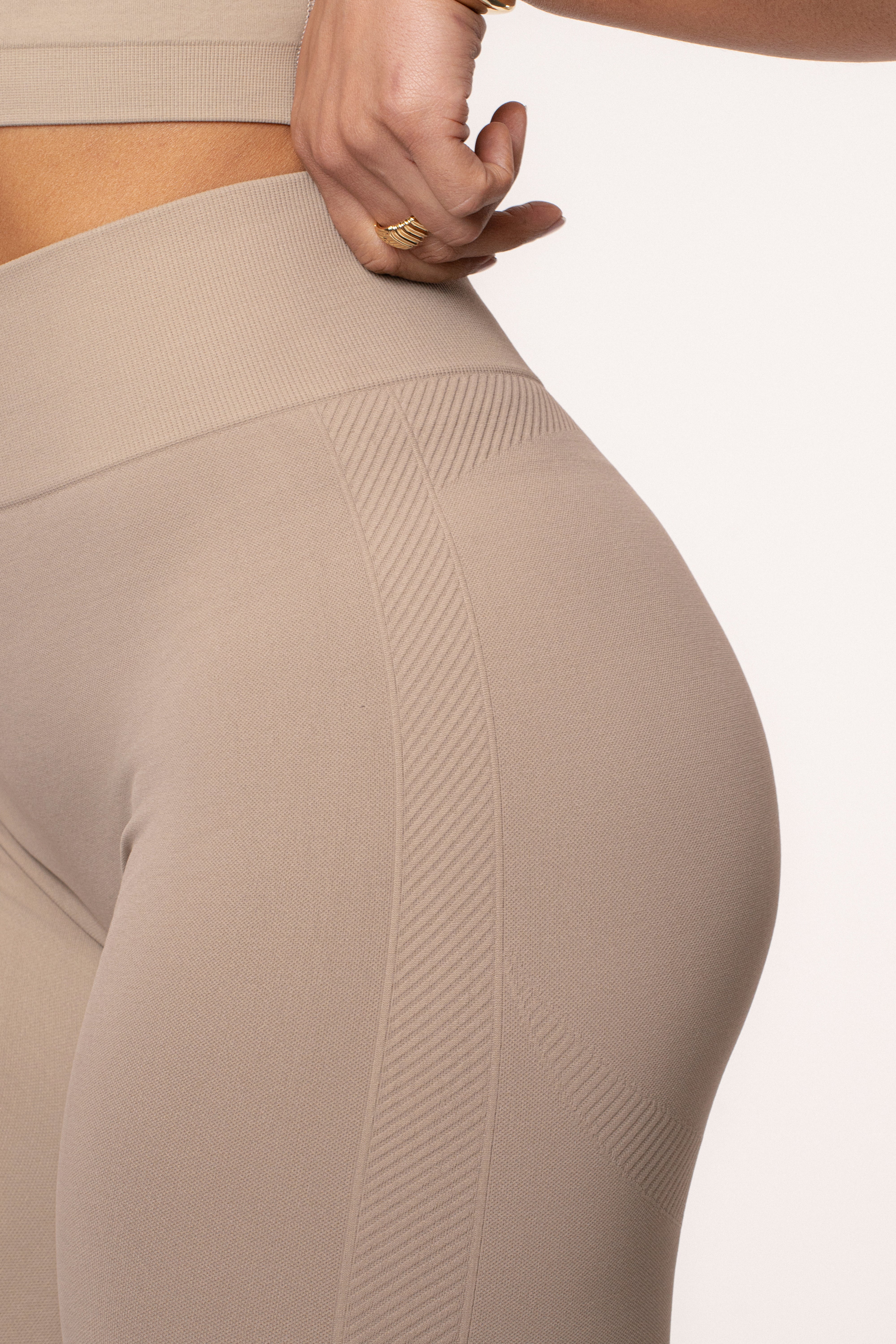 Beige Balance High Rise Leggings - JLUXLABEL