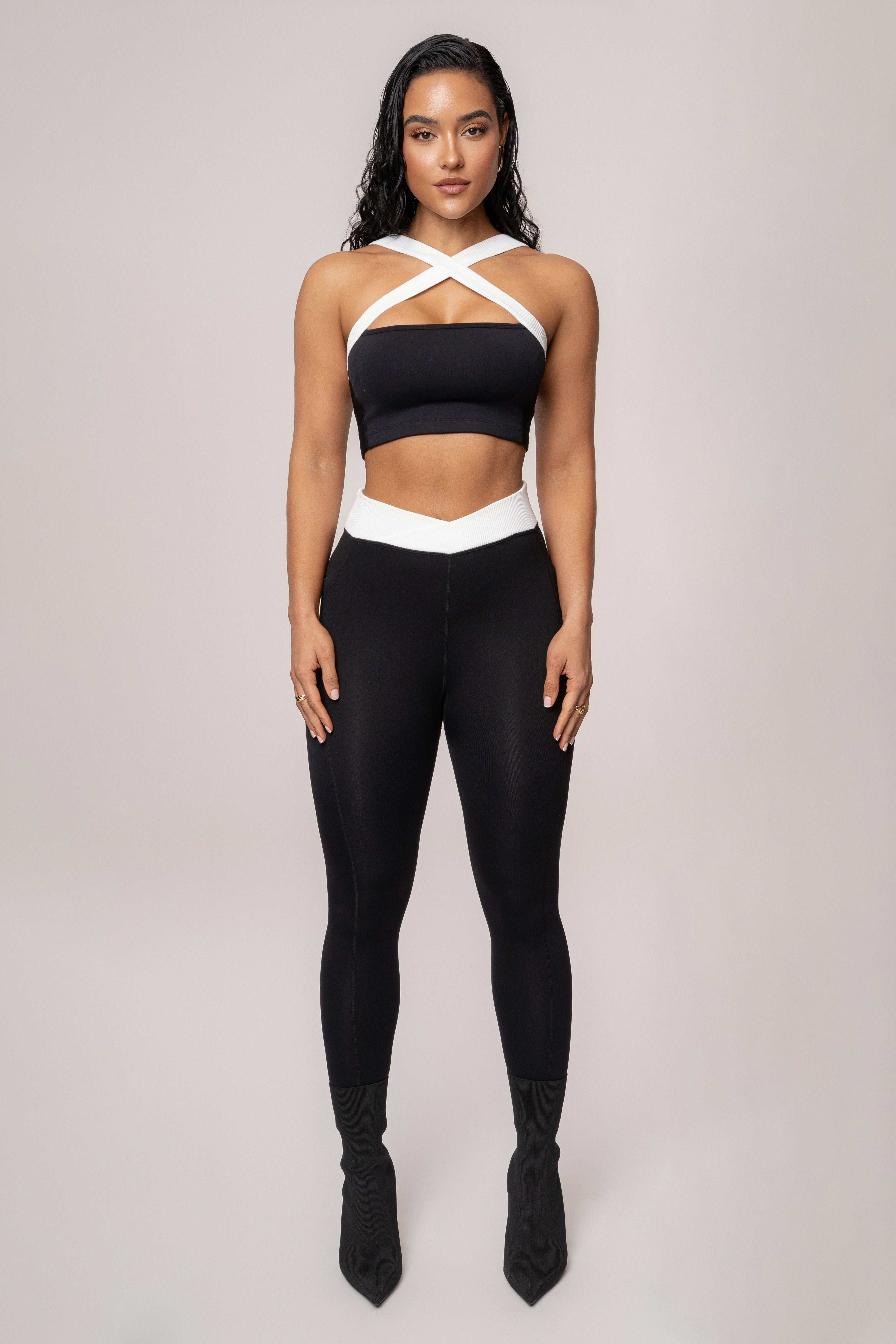 Black/White Ultimate Ribbed Halter Top - JLUXLABEL